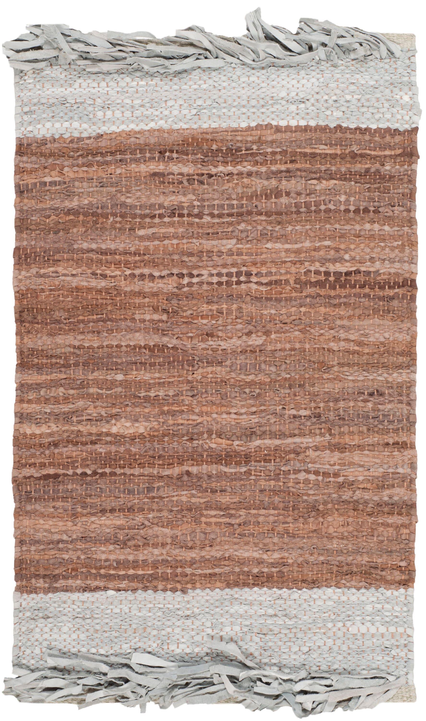 Vintage Leather VTL310 Hand Woven Indoor Area Rug - Light Grey/Brown - 4'x6' - Safavieh