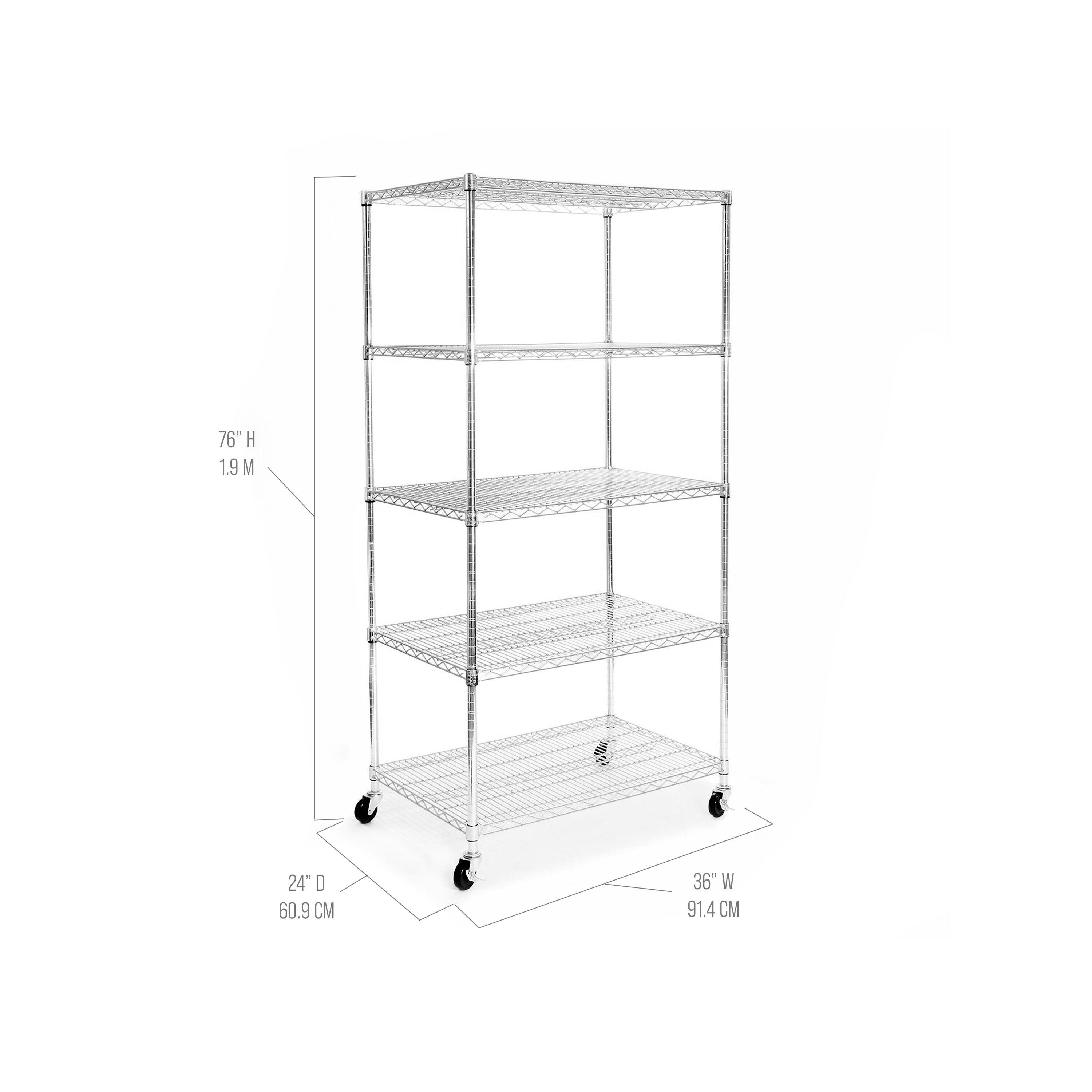 36'' W 5-Tier NSF-Certified Steel Shelving with Wheels