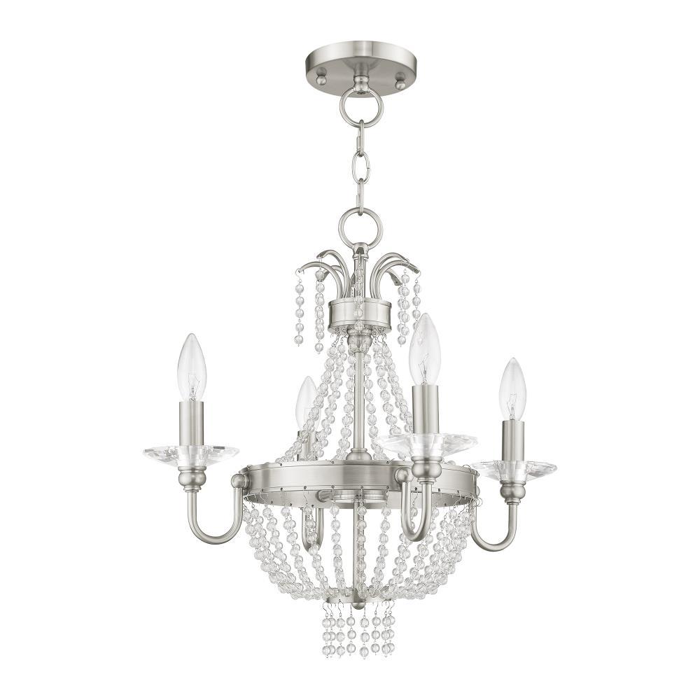 Brushed Nickel Mini Crystal 4-Light Candle Chandelier