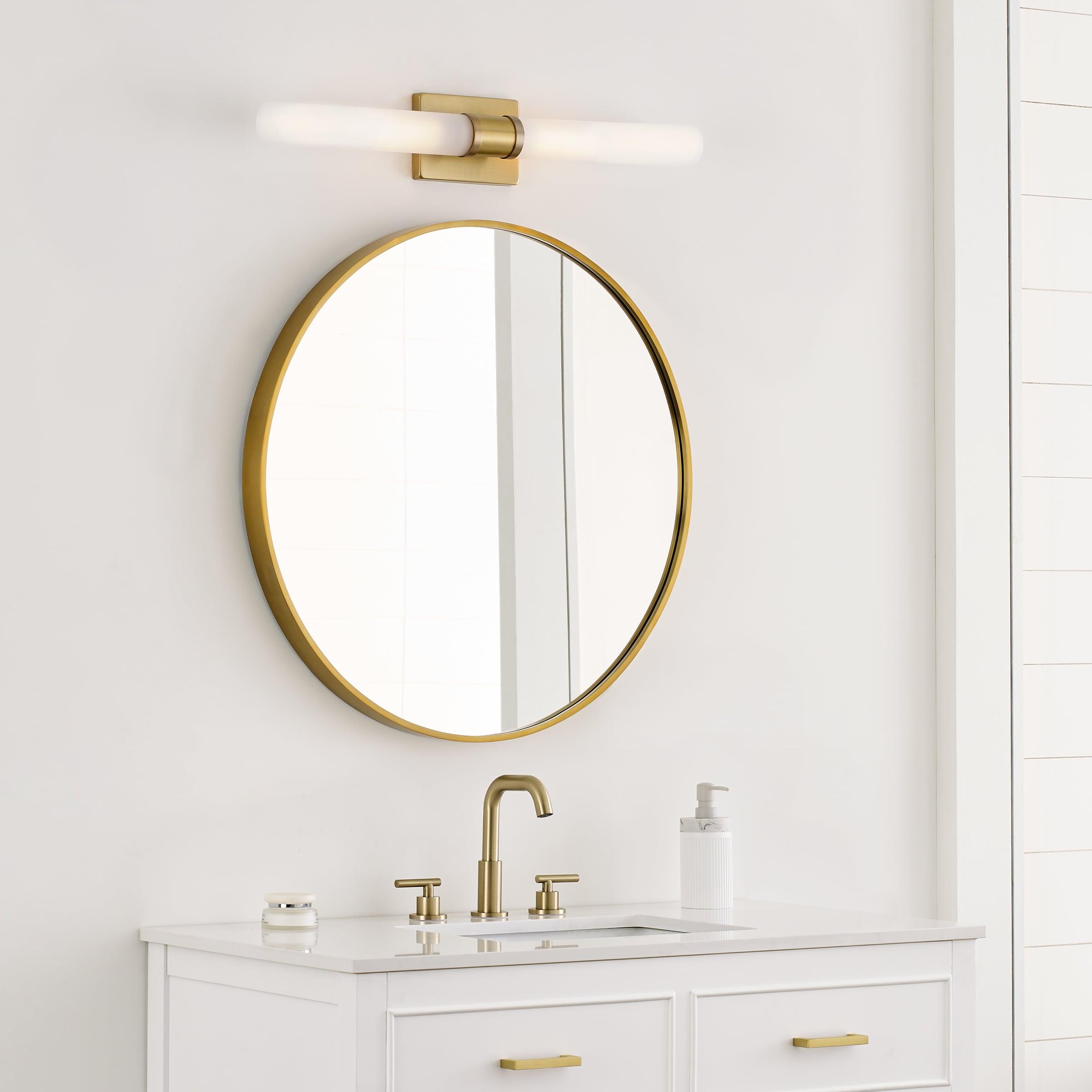 Satin Brass 2-Light Dimmable Vanity Light with Frosted Glass