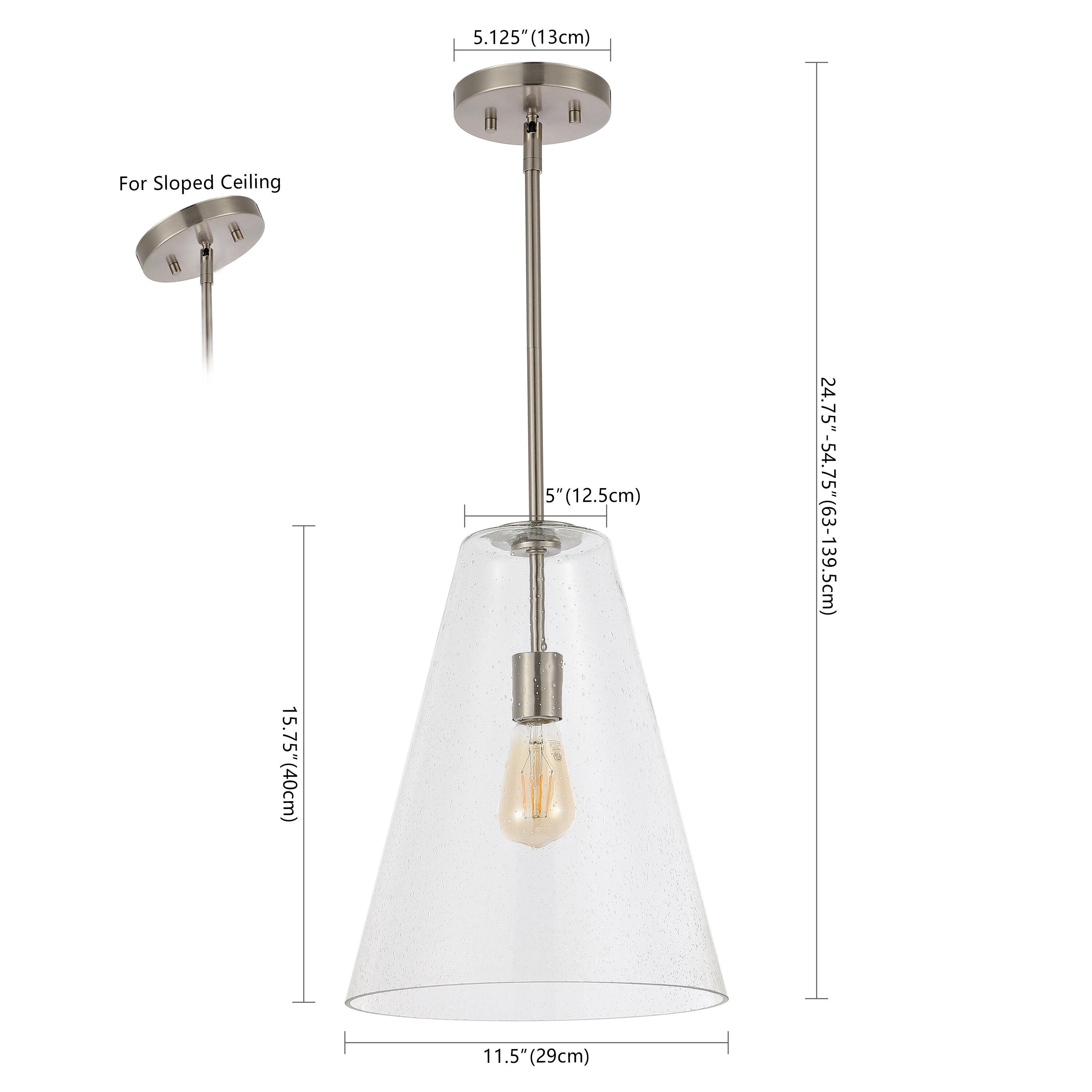 Arlo 11.5" 1-Light Mid-Century Modern Iron/Seeded Glass LED Pendant, Nickel/Clear