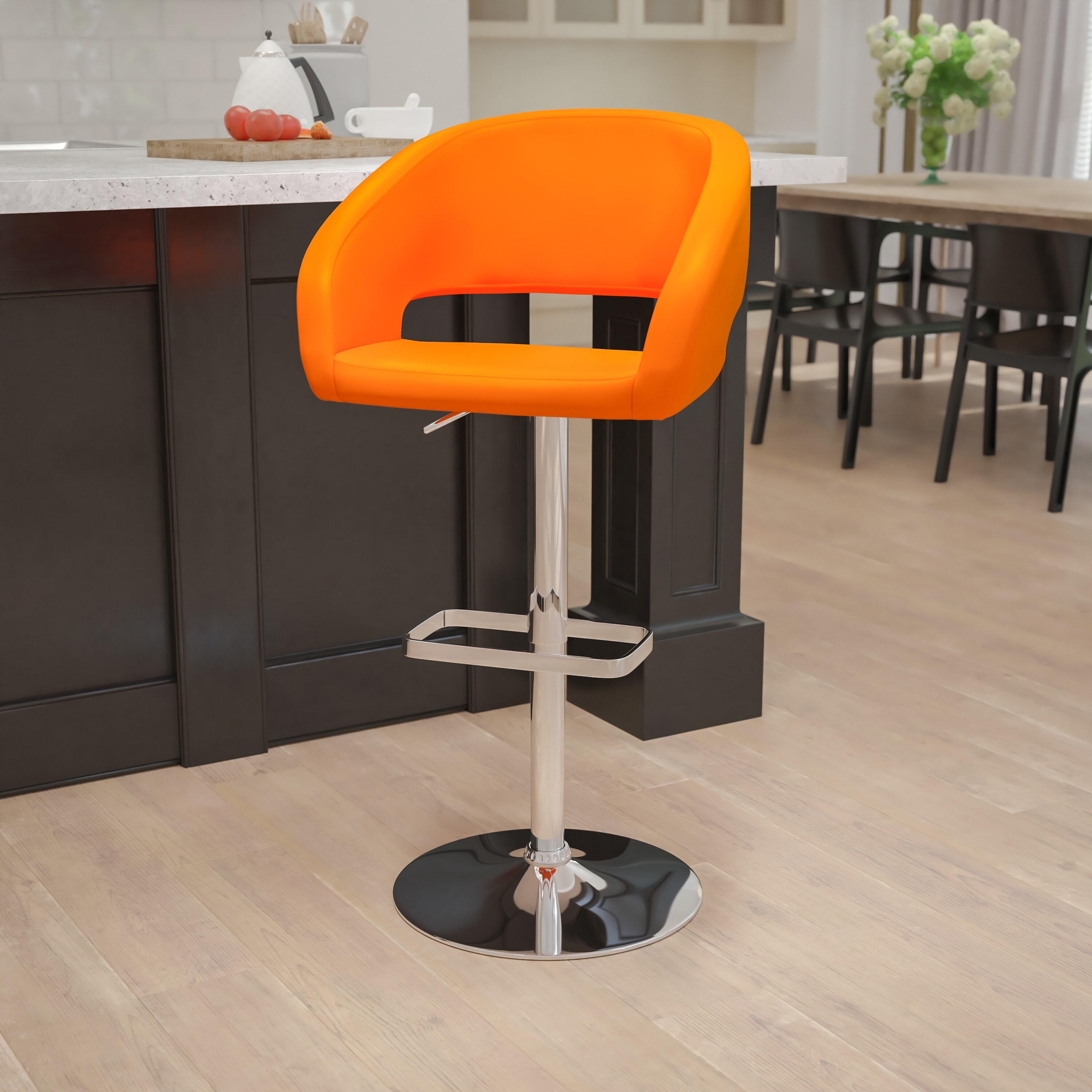 Flash Furniture Contemporary Orange Vinyl Adjustable Height Barstool with Rounded Mid-Back and Chrome Base