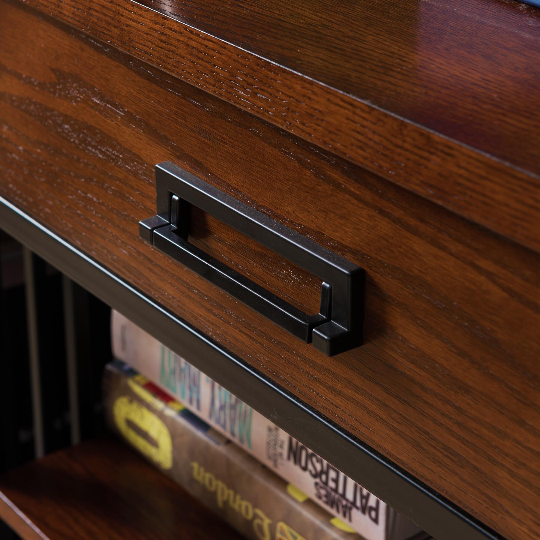 Leick Home 11261 Ironcraft Rustic Foyer Bookcase with Drawer Storage, Mission Oak and Black