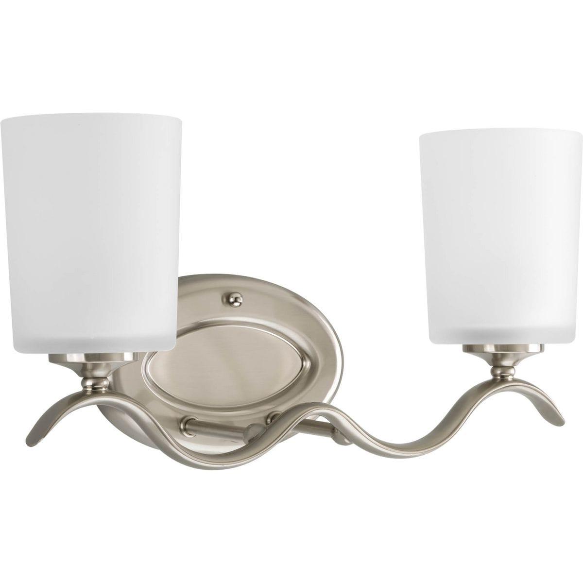 Progress Lighting Inspire Collection 2-Light Wall Sconce, Brushed Nickel, Etched Glass Shades
