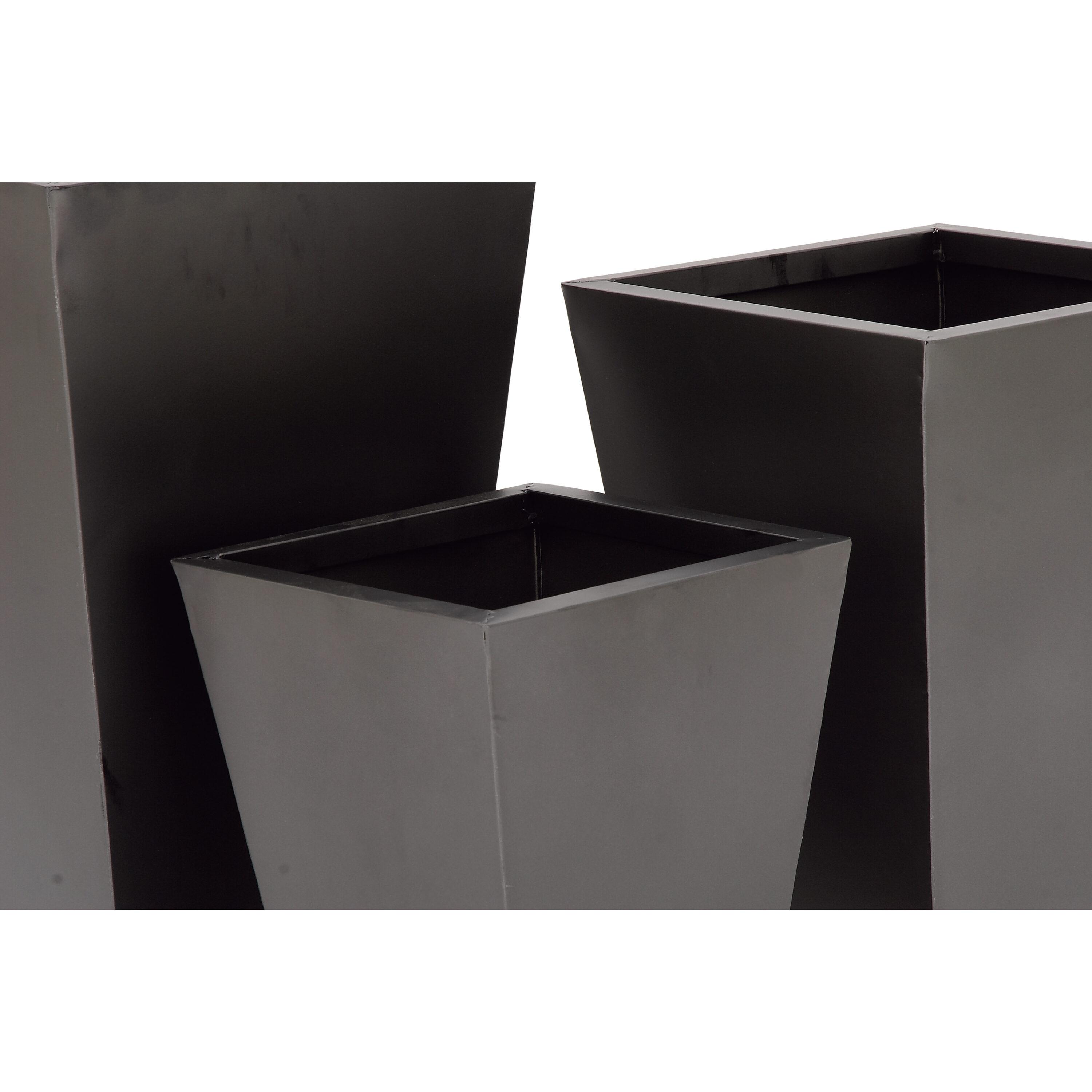 Set of 3 Modern Trapezoidal Iron Planters - Olivia & May: Indoor/Outdoor Freestanding Decor, No Drainage
