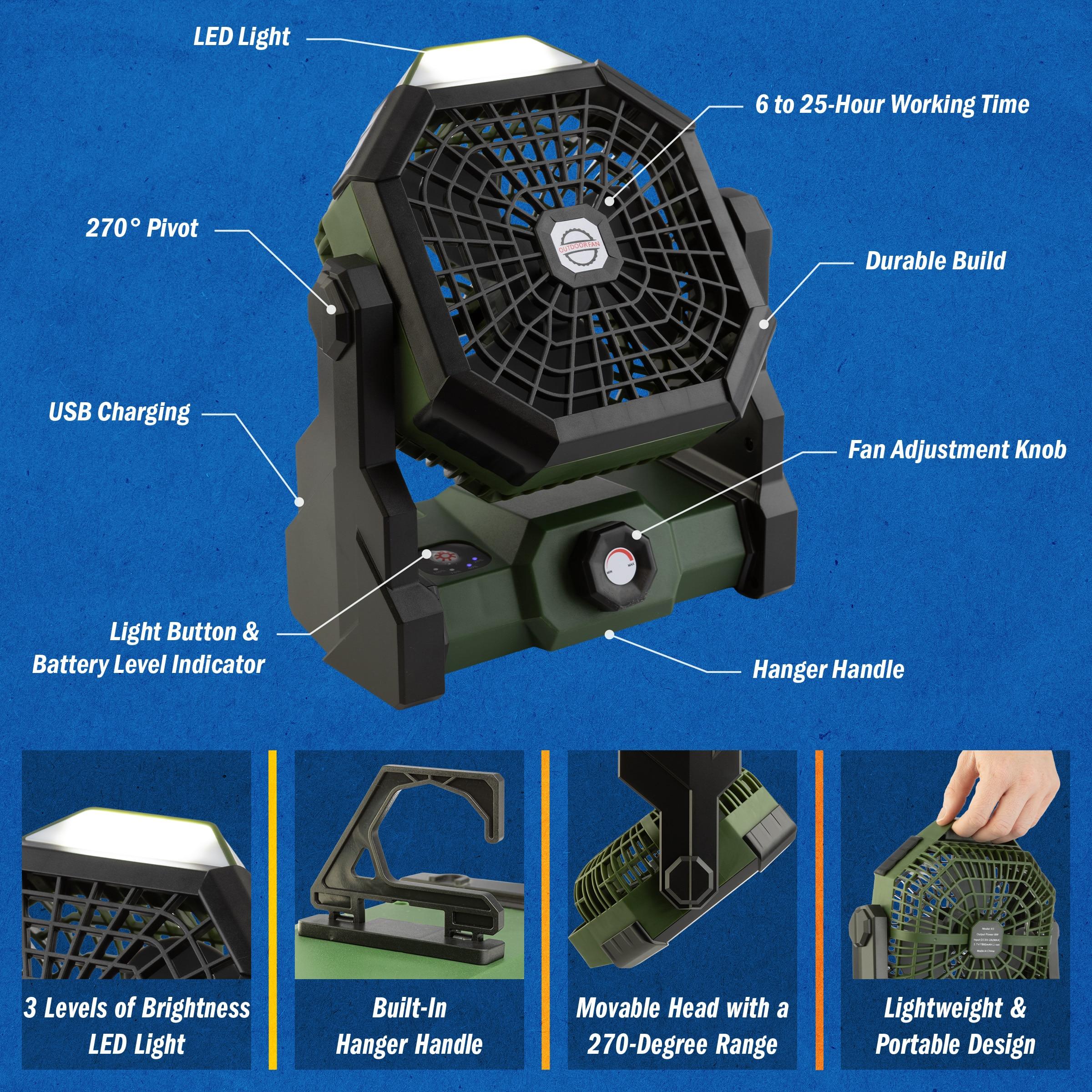 wakeman Wakeman Outdoors Camping Fan and Tent Light - Rechargeable 5400mAh Lithium Battery, Green