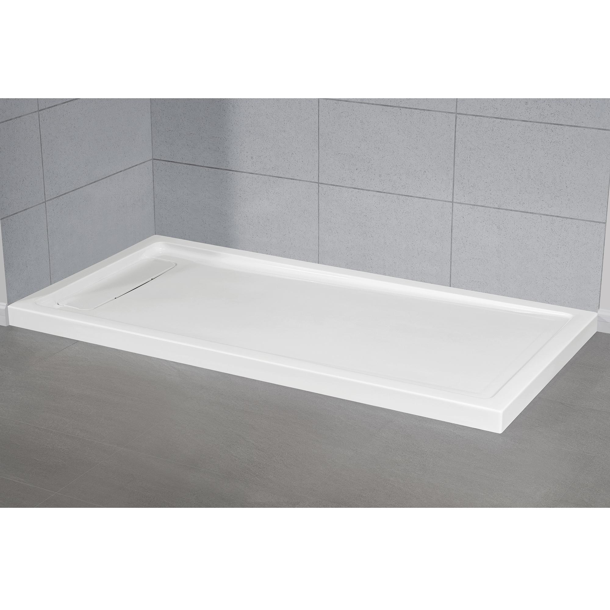 OVE Decors 72" x 36" Rectangle Shower Base Pan, White Acrylic, Hidden Side Drain, Reversible Design