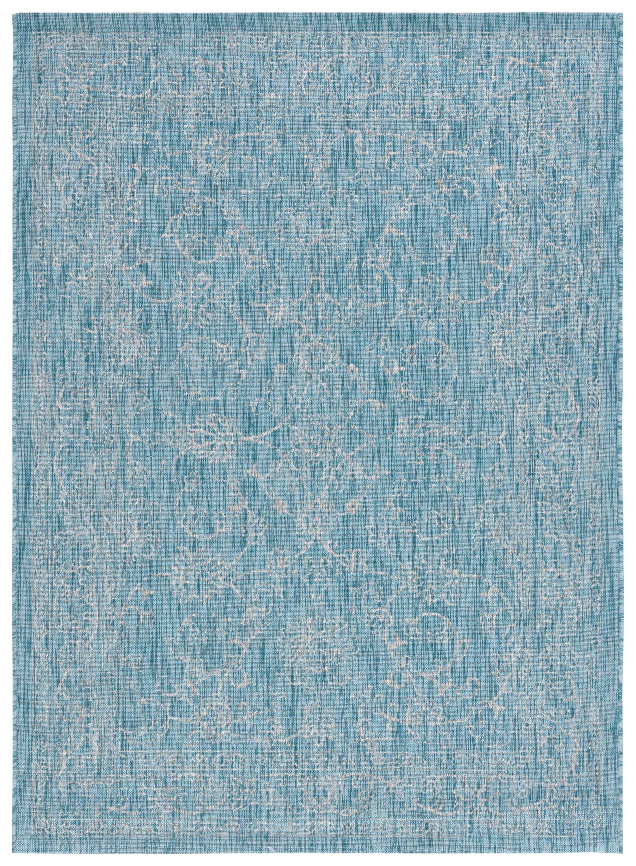 Courtyard CY8680 Power Loomed Indoor and Outdoor Area Rug - Aqua/Grey - 4'x5'7" - Safavieh