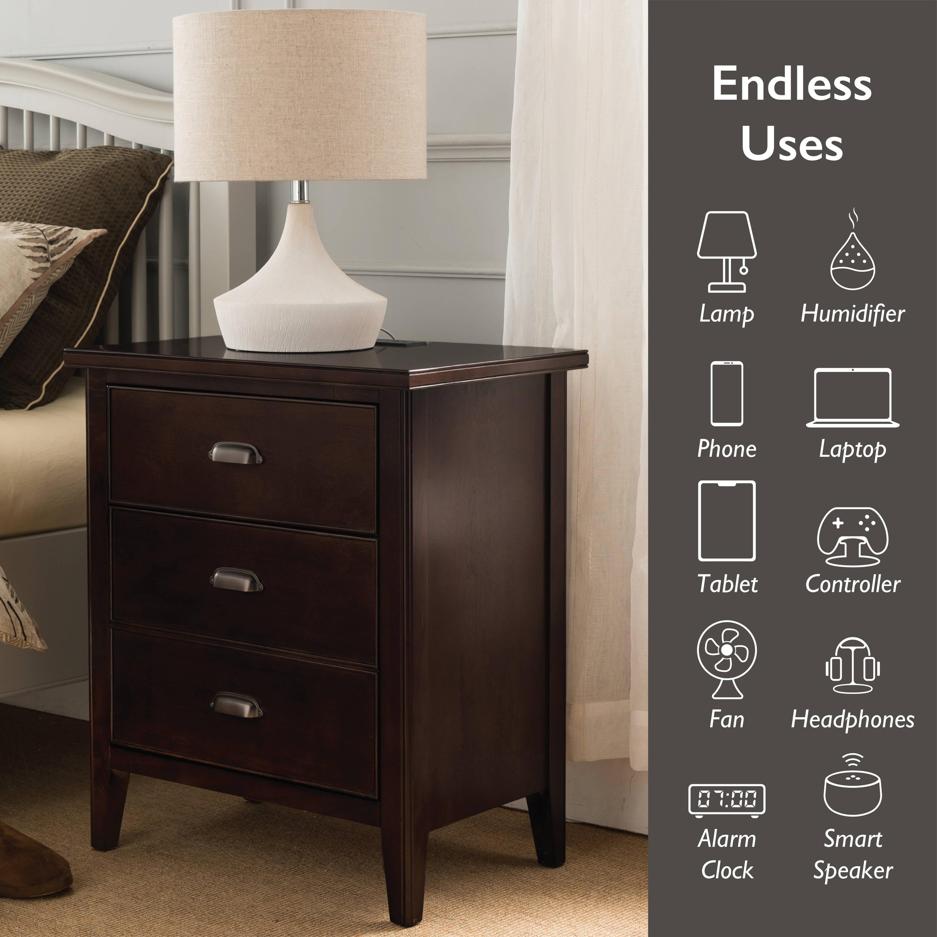 Leick Home 10522 Laurent Nightstand with Drawer, Door with USB-C Fast Charging Station and AC/USB Outlet, Chocolate Cherry