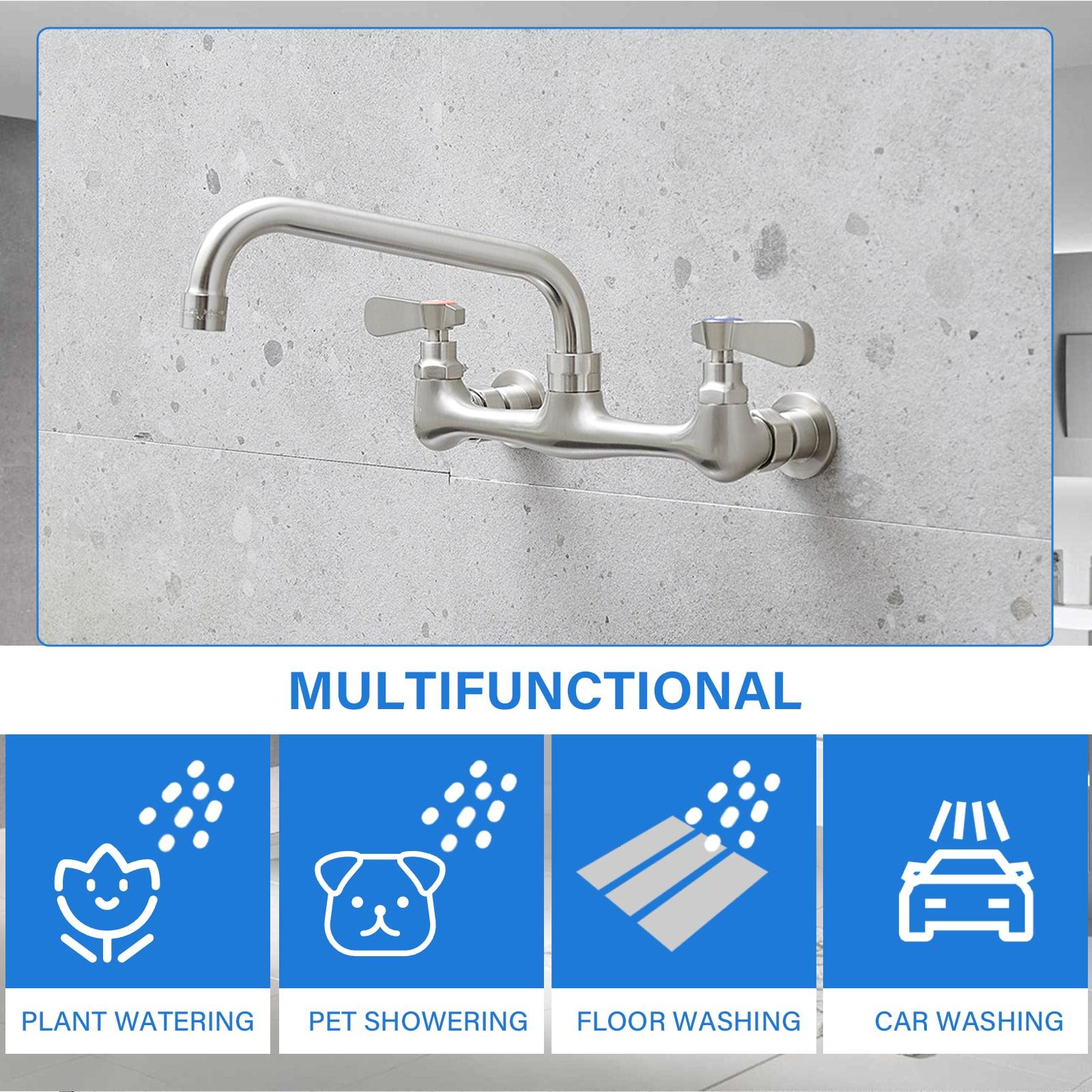 BWE Double Handles Wall Mount Modern Standard Kitchen Faucet With 8 Inch Swivel Spout 8" Center