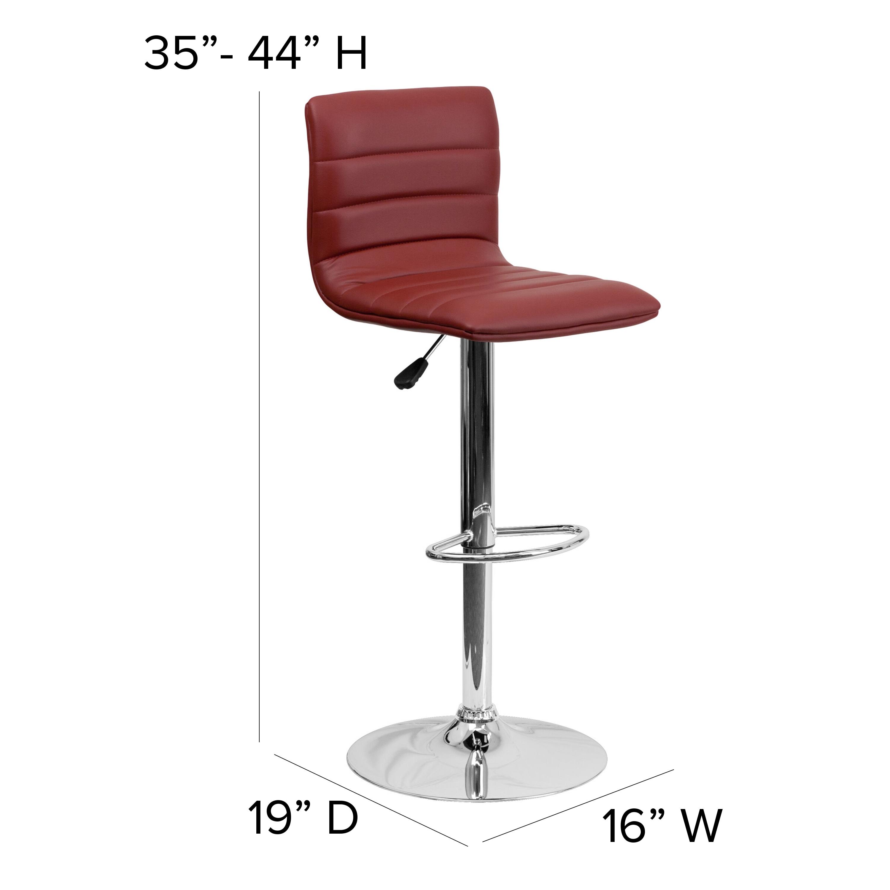 Flash Furniture Modern Burgundy Vinyl Adjustable Bar Stool with Back, Counter Height Swivel Stool with Chrome Pedestal Base