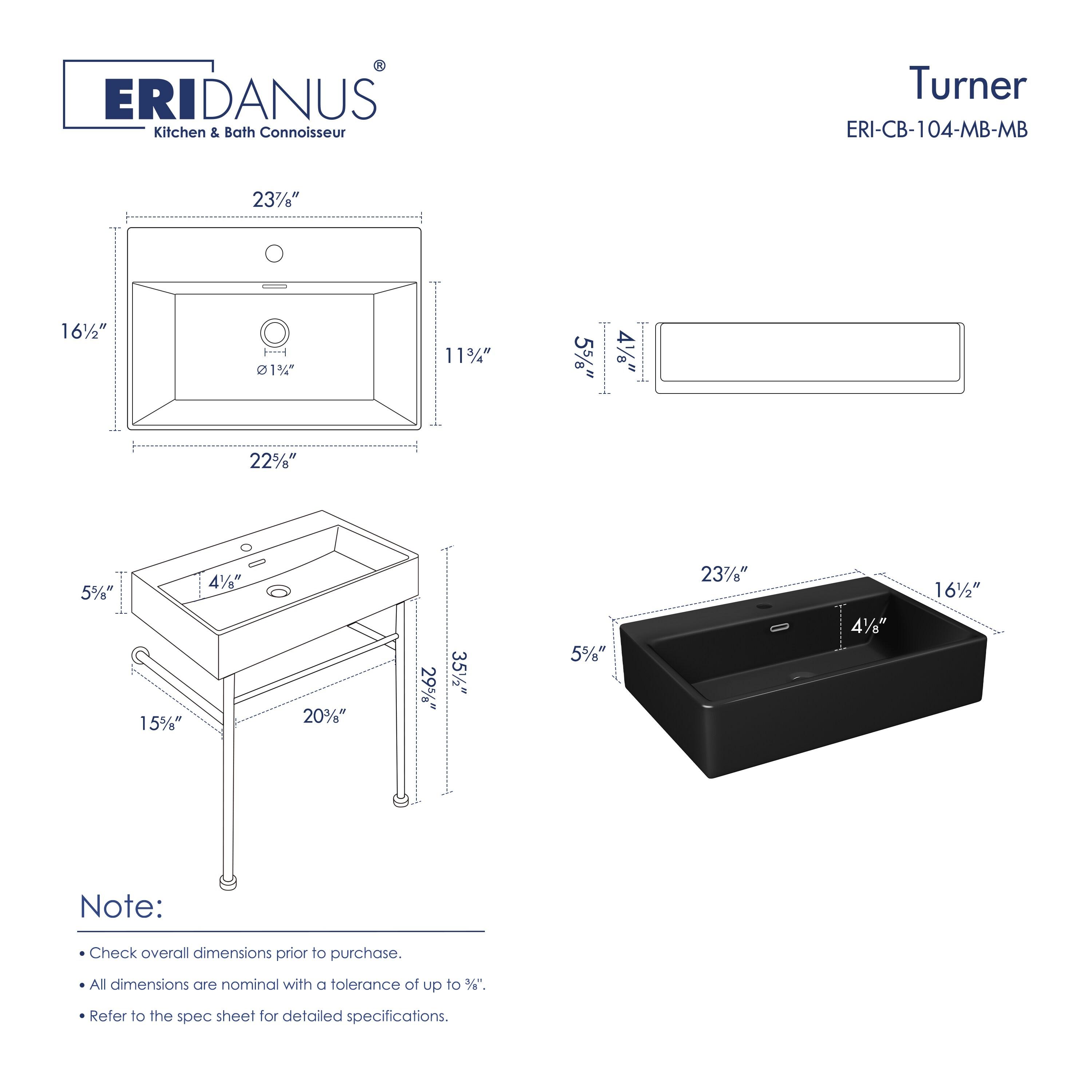 Turner 24" W x 16" D x 35" H Vitreous China Rectangular Console Bathroom Sink with Overflow