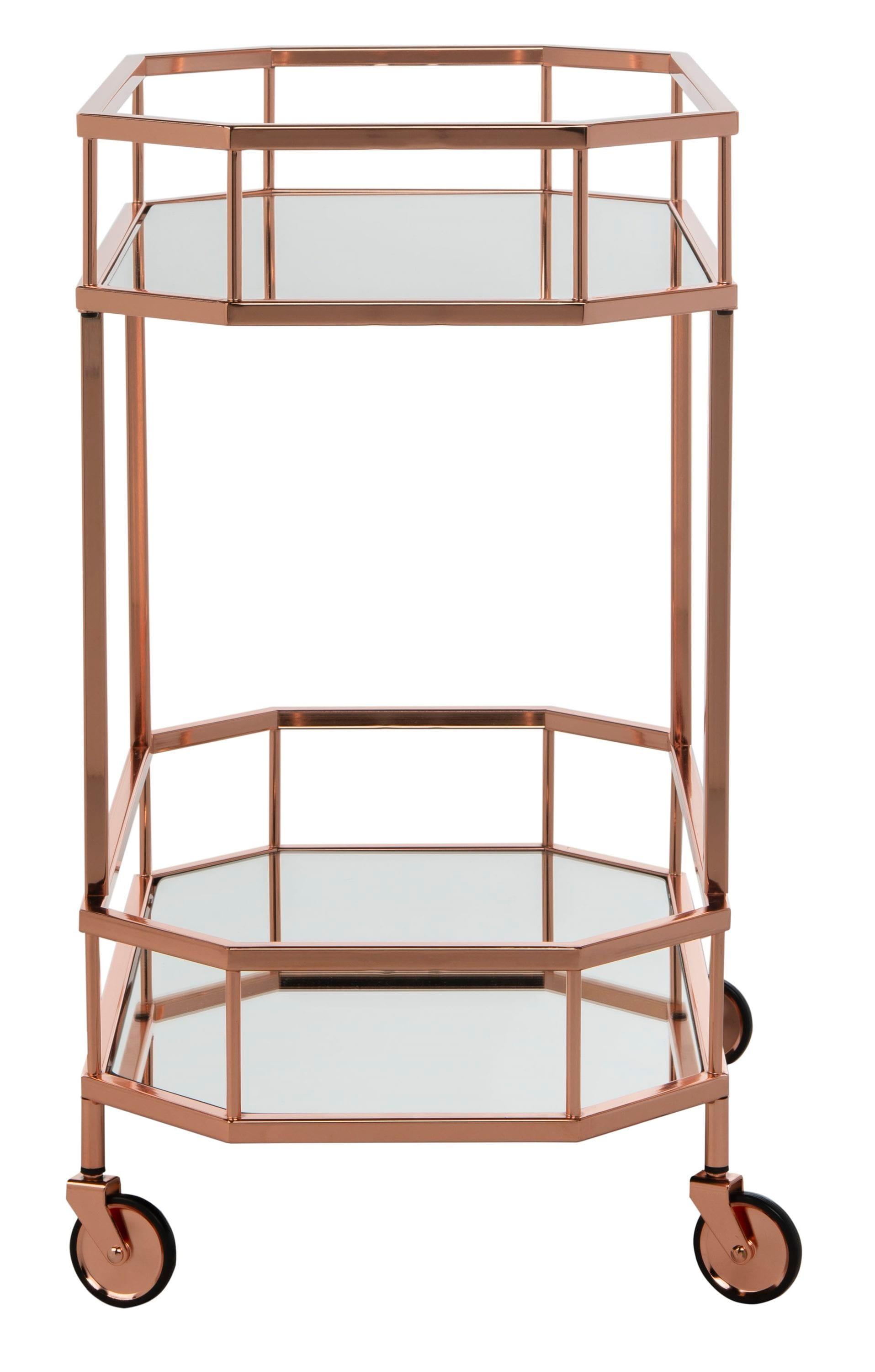 Silva 2 Tier Octagon Bar Cart - BCT8004A - Rose Gold/Mirror - Safavieh