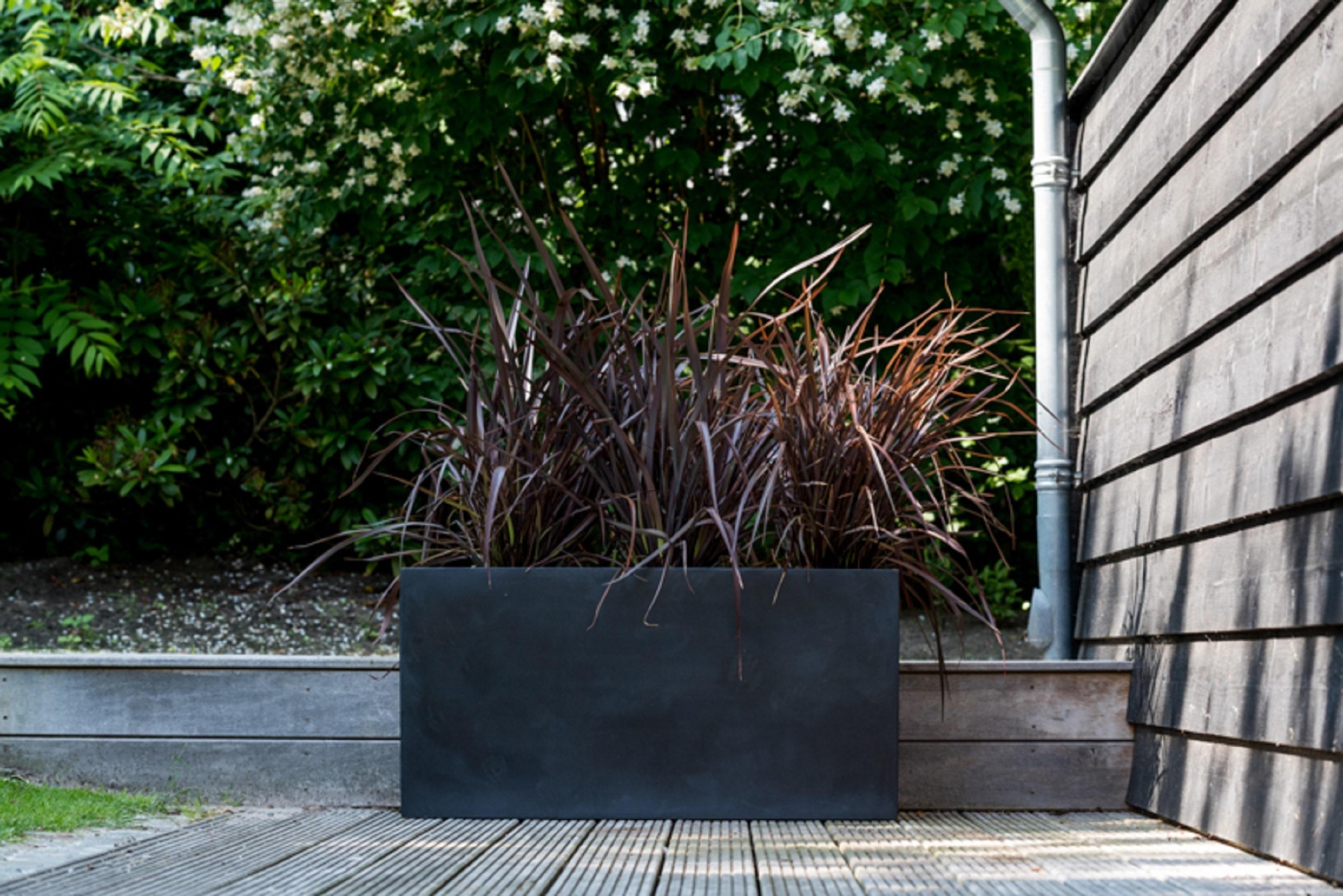 Pottery Pots USA Inc. Pottery Pots Jort Small Fiberstone Indoor Outdoor Modern Rectangle Planter, 16 Inch Tall Black 32"