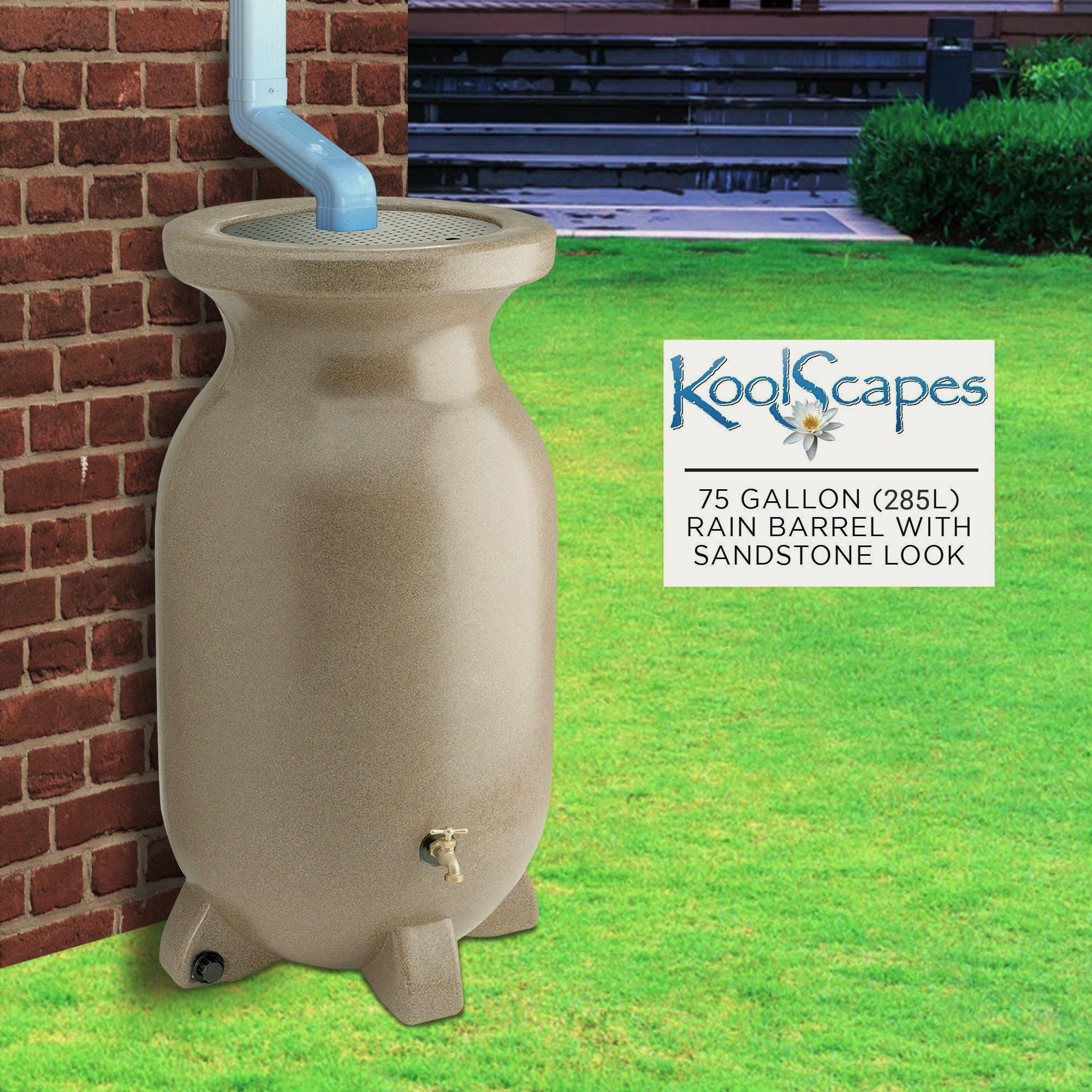 Koolatron Koolscapes Stone-Look Rain Barrel, 75 gal (285L), Sandstone
