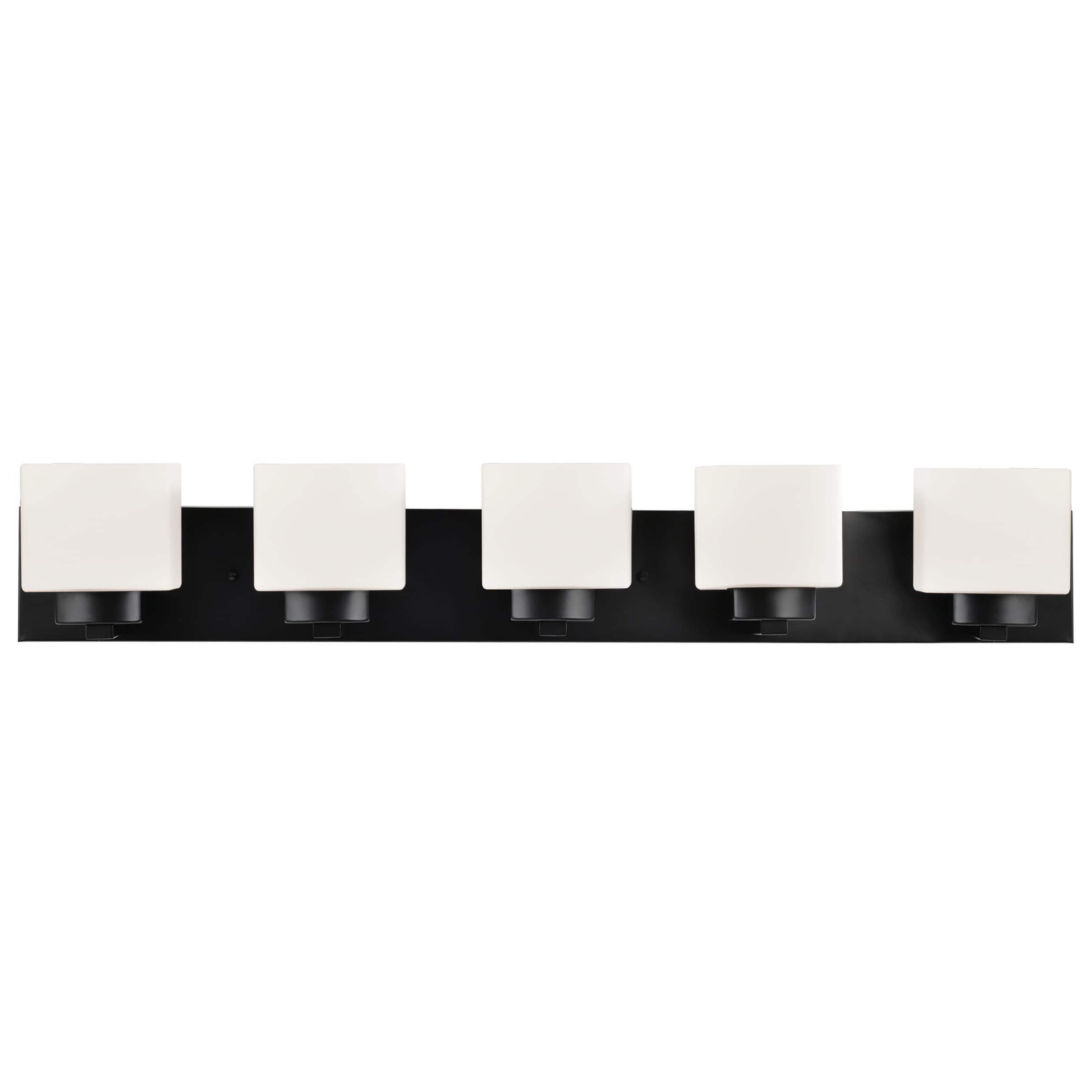 Design House Dove Creek 5-Light Dimmable Vanity Light with Frosted Glass Shades, Matte Black
