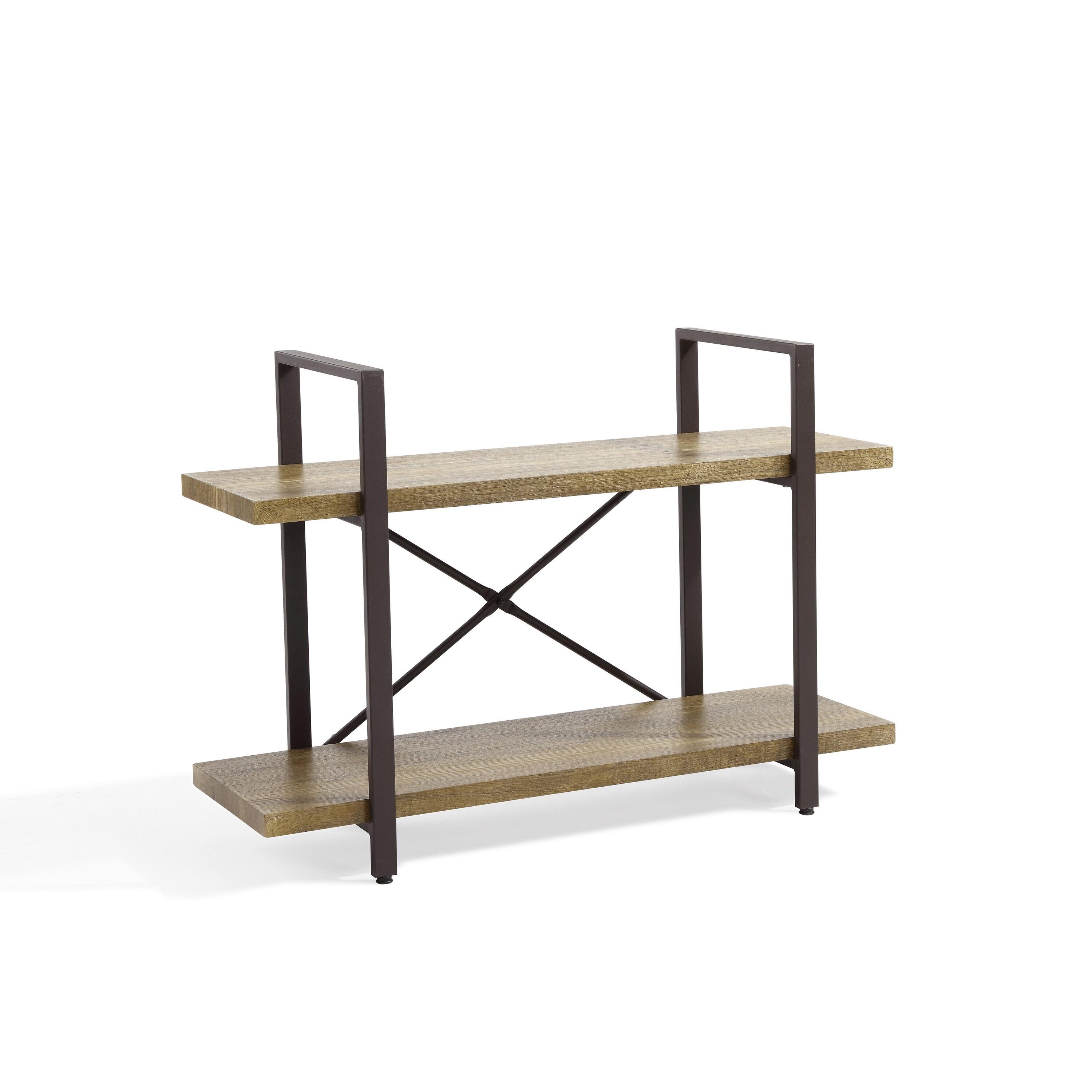 Danya B. 35.5" x 25" Two Level Rustic Shelving Unit Brown : Metal Frame, Laminated Surface, Open Back