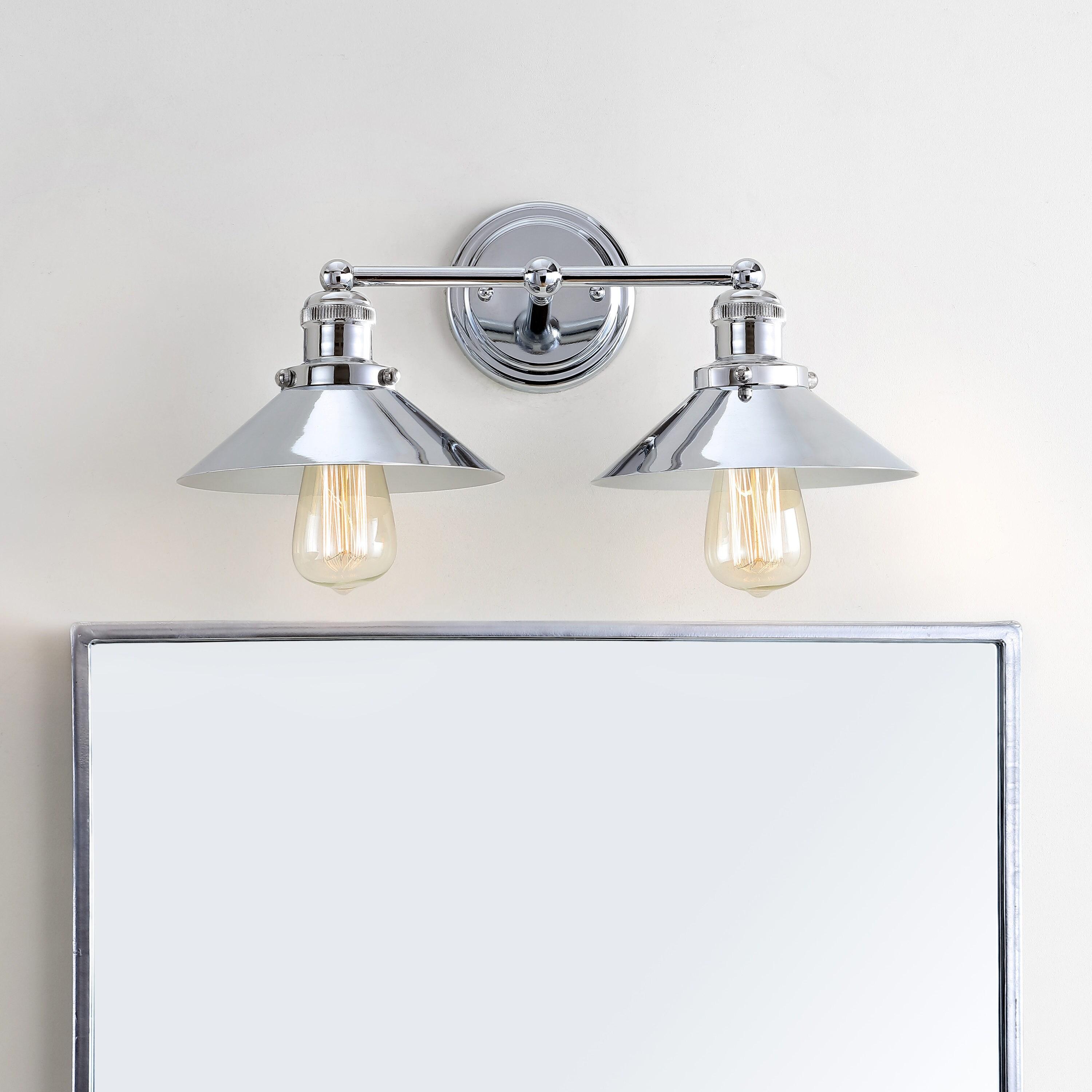 17.5" Metal June Vanity Wall Light Silver - JONATHAN Y: Chrome Finish, Industrial Style, ETL Listed, 2-Light Fixture