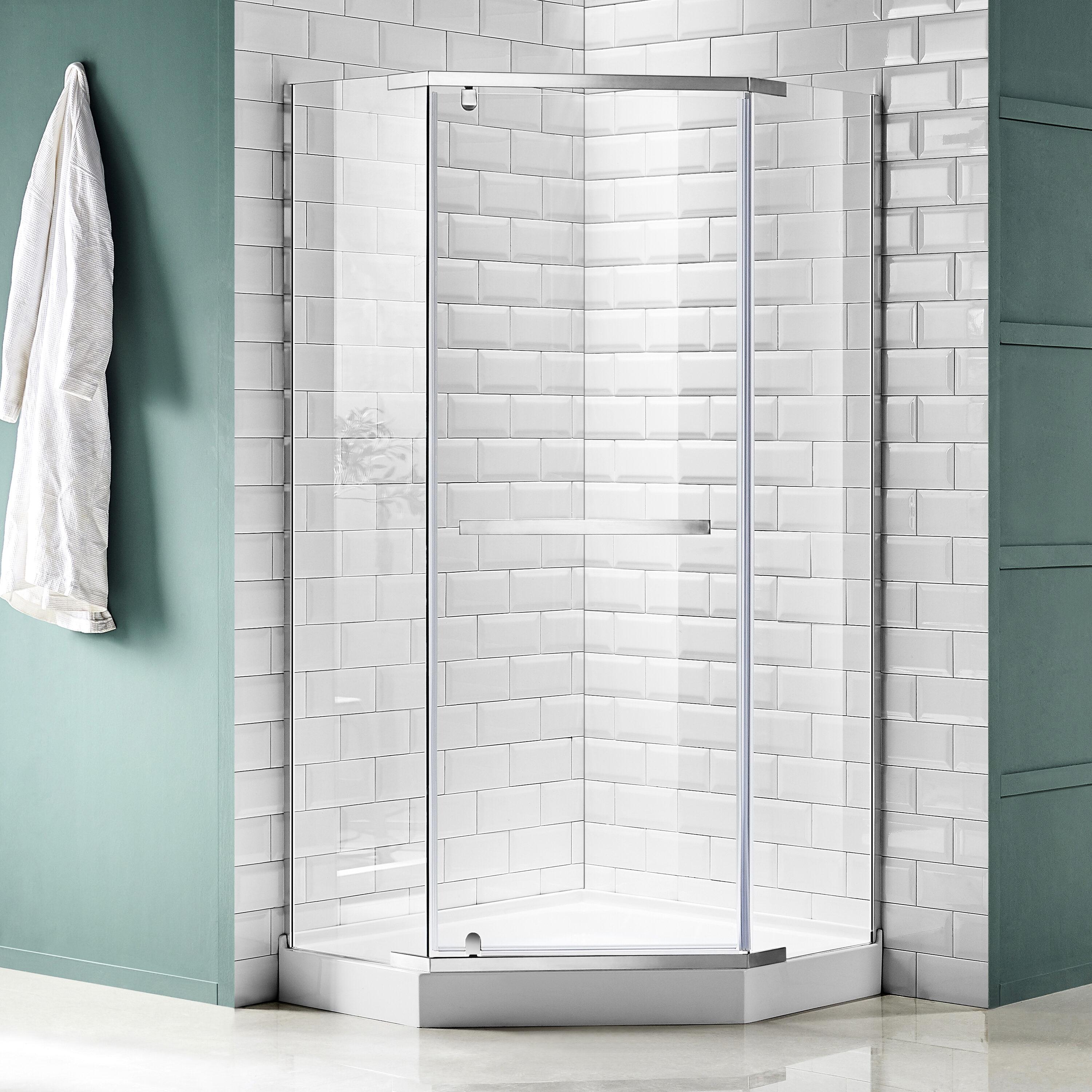 Castle Series 49" W x 72" H Hinged Semi-Frameless Shower Door with Tsunami Guard