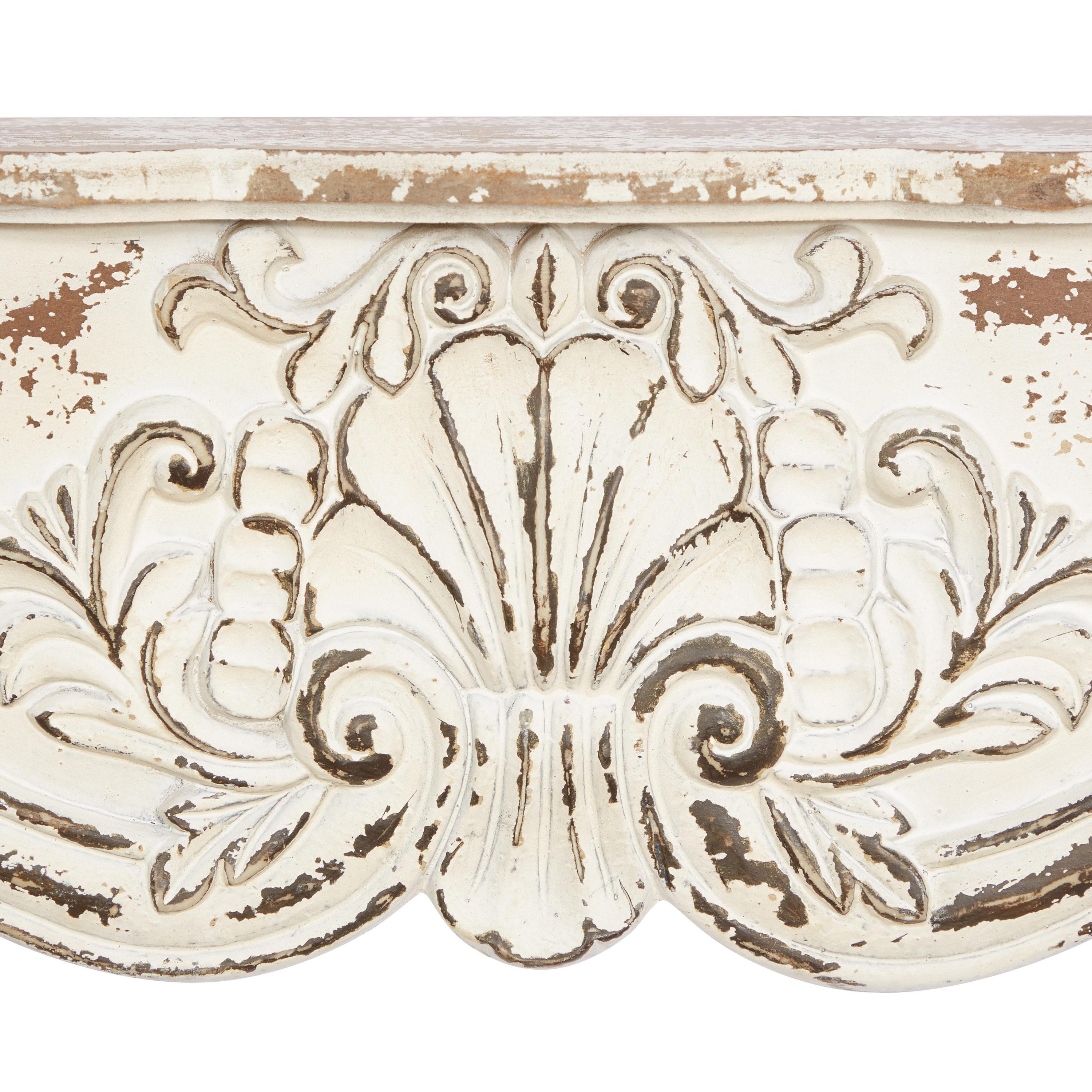 Kelly Clarkson Home Elicia White Wood Scroll Distressed 1 Shelf Room Wall Shelf