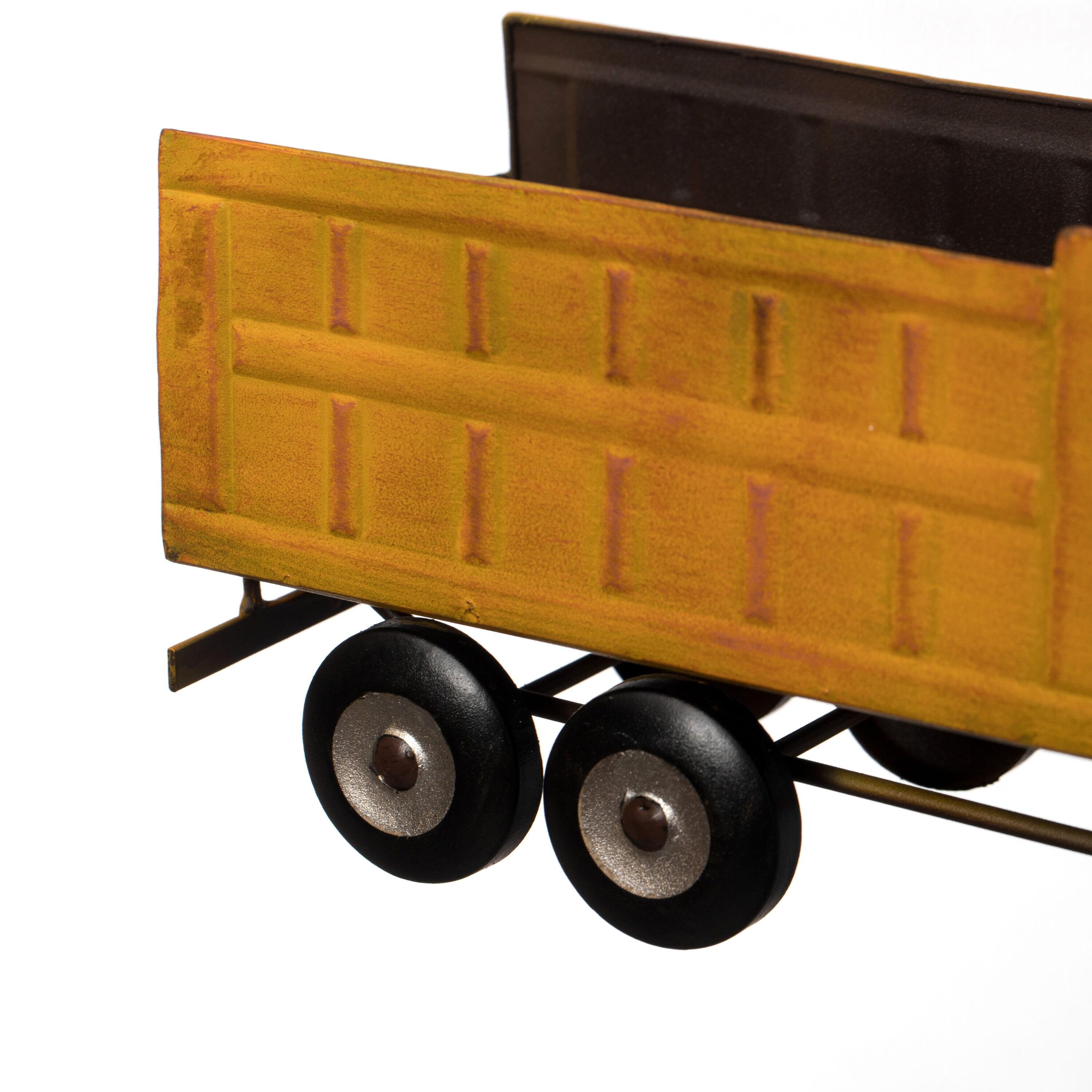 Vintiquewise Decorative Rustic Metal Yellow Single Bottle Truck Wine Holder for Tabletop or Countertop