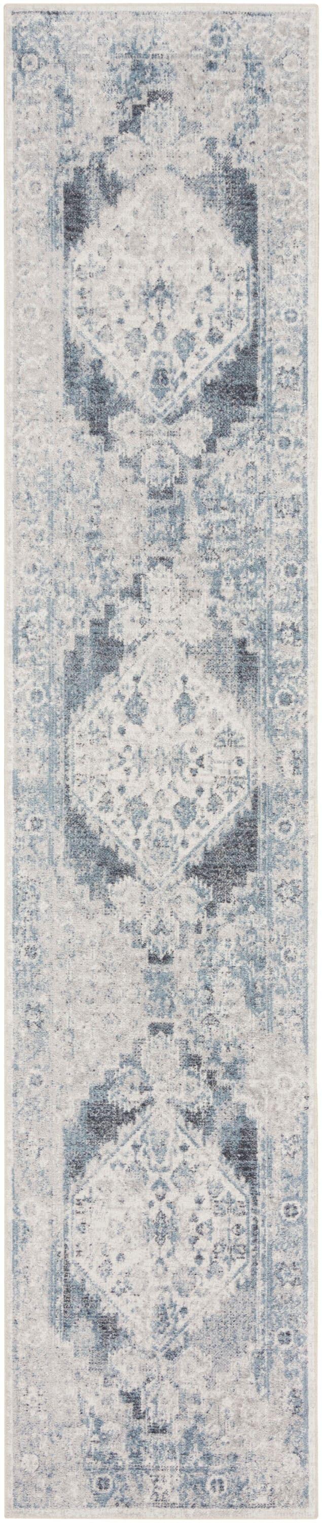 Nourison Washable Astra Vintage Persian Indoor Flatweave Runner Rug Blue Ivory 2' x 6'