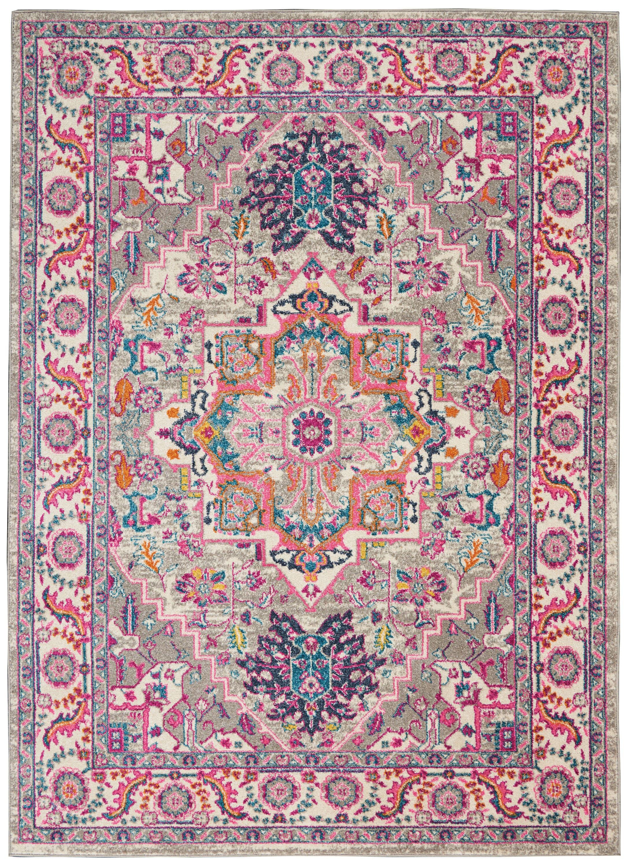 Nourison Passion Colorful Center Medallion Indoor Area Rug Light Grey/Pink 5'3" x 7'3"