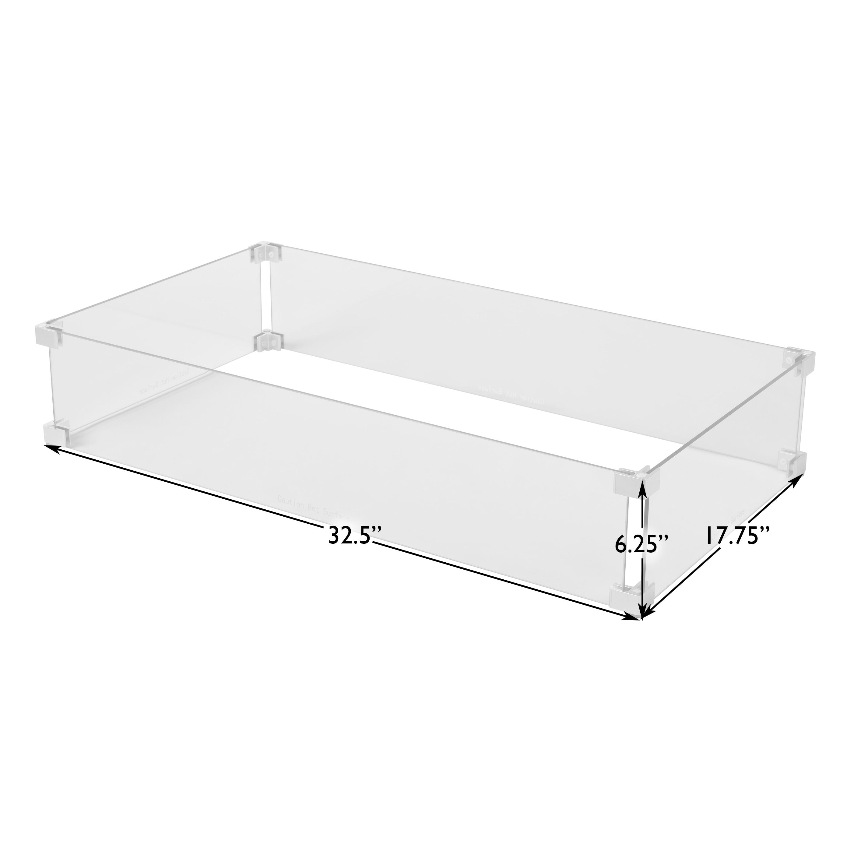 Fire Sense Wind Guard Clear Tempered Glass for Fire Pits & Patio Heaters - Rectangular Wind Guard