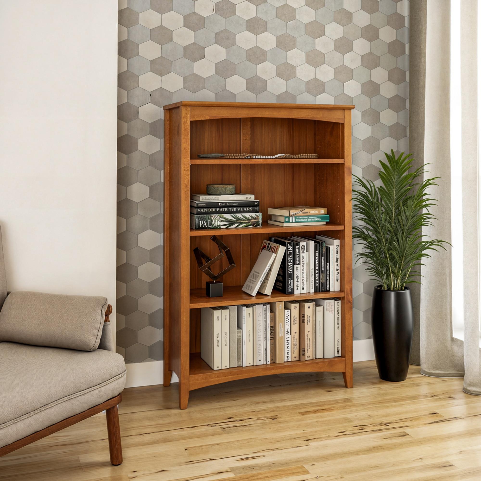 Camaflexi 48” Shaker Style 4-Shelf Wooden Bookcase Closed Back Storage Shelf, Brown