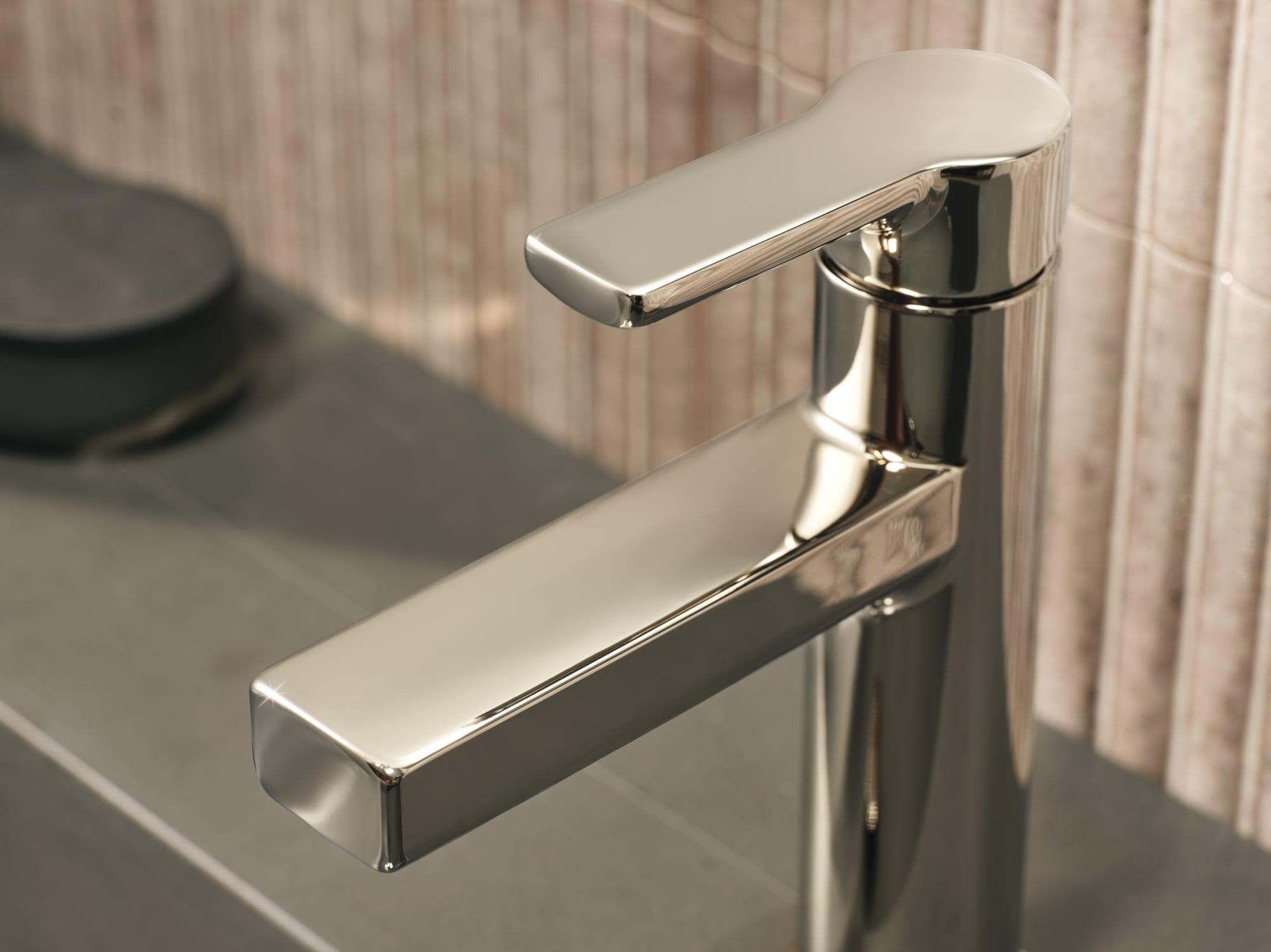 Moen 84627NL Rinza Polished Nickel Single hole 1-handle WaterSense High-arc Residential Handle Bathroom Sink Faucet with Drain with Deck Plate
