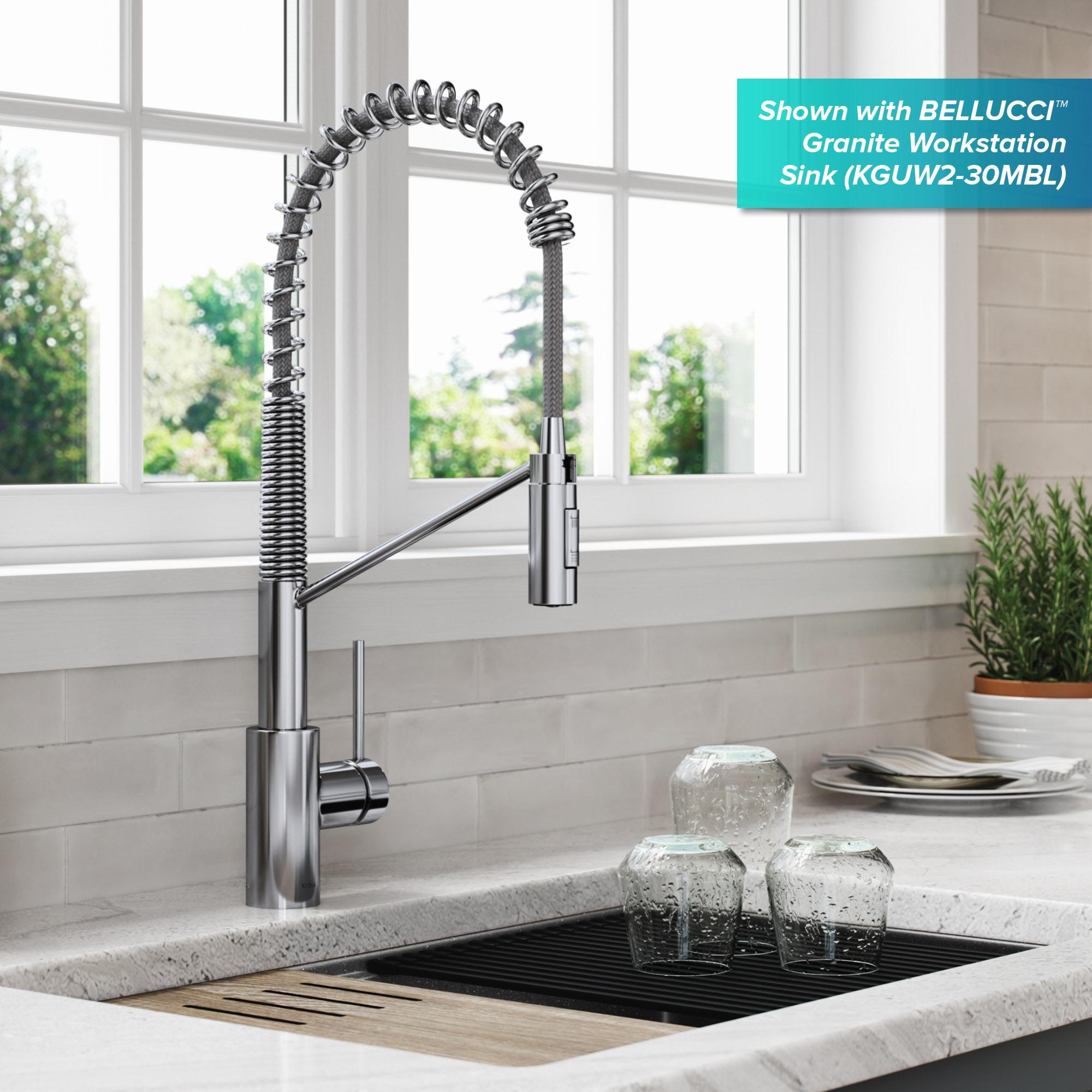 KRAUS Oletto Commercial Style Single Handle Pull Down Kitchen Faucet with QuickDock Top Mount Installation Assembly