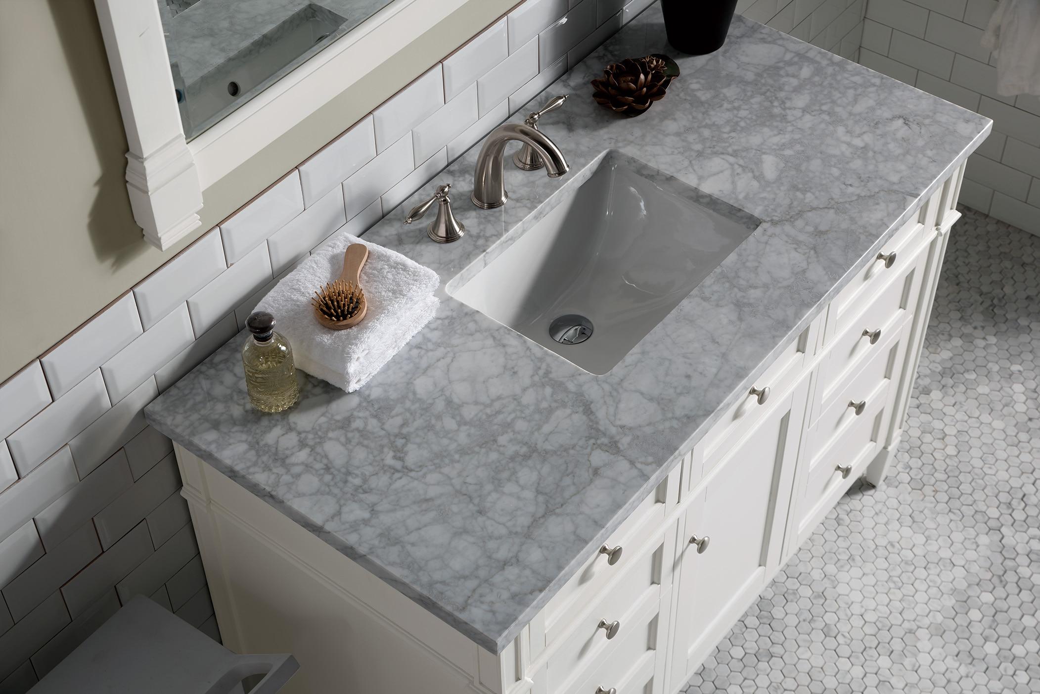 Bright White 47" Plywood Single Vanity with Satin Nickel Hardware