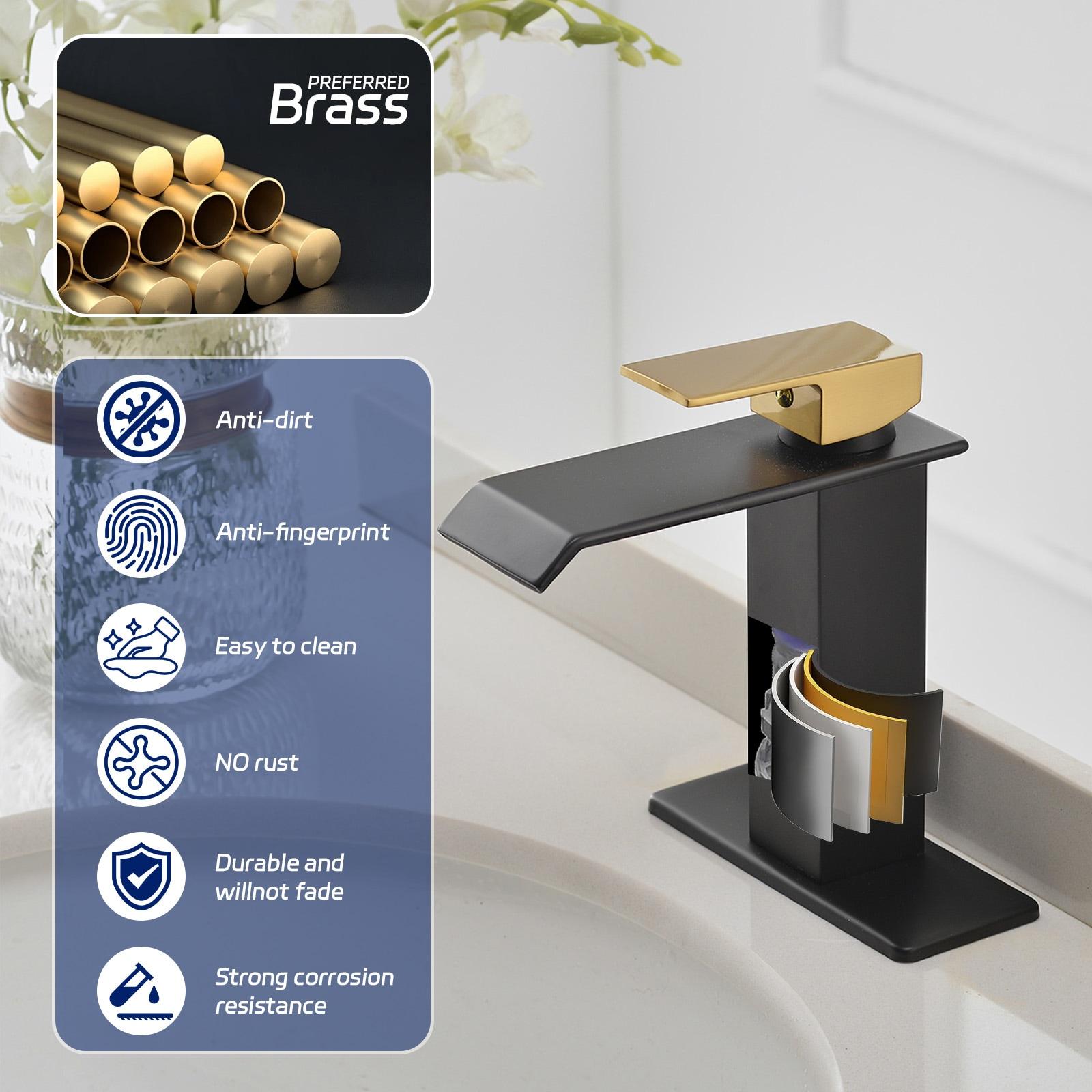 BWE Waterfall Single Hole Single-Handle Low-Arc Bathroom Faucet With Pop-up Drain Assembly