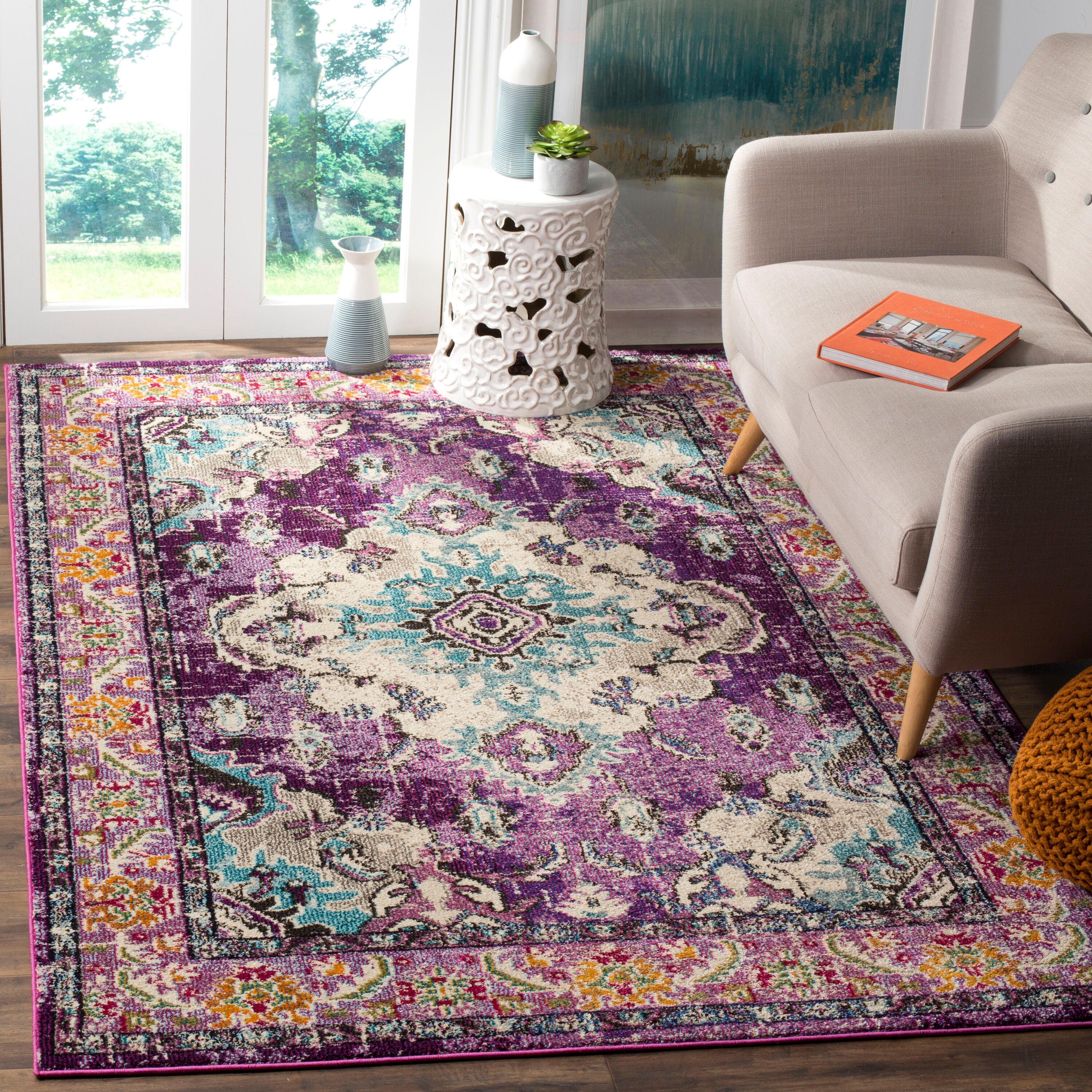 SAFAVIEH Monaco Toria Traditional Area Rug, Violet/Light Blue, 3' X 3' Square