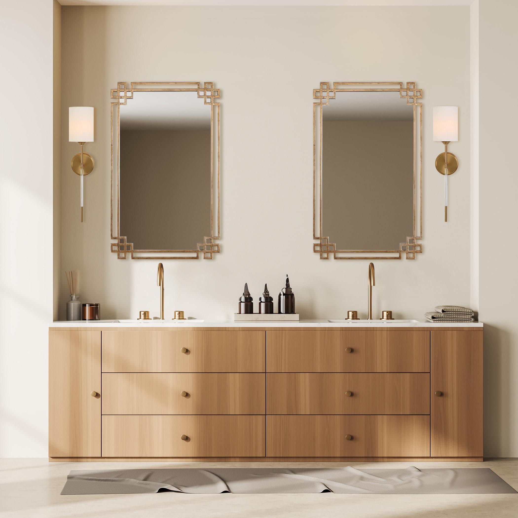 Uttermost Rectangular Vanity Accent Wall Mirror Industrial Plated Gold Metal Open Frame 23" Wide for Bathroom Bedroom Living Room