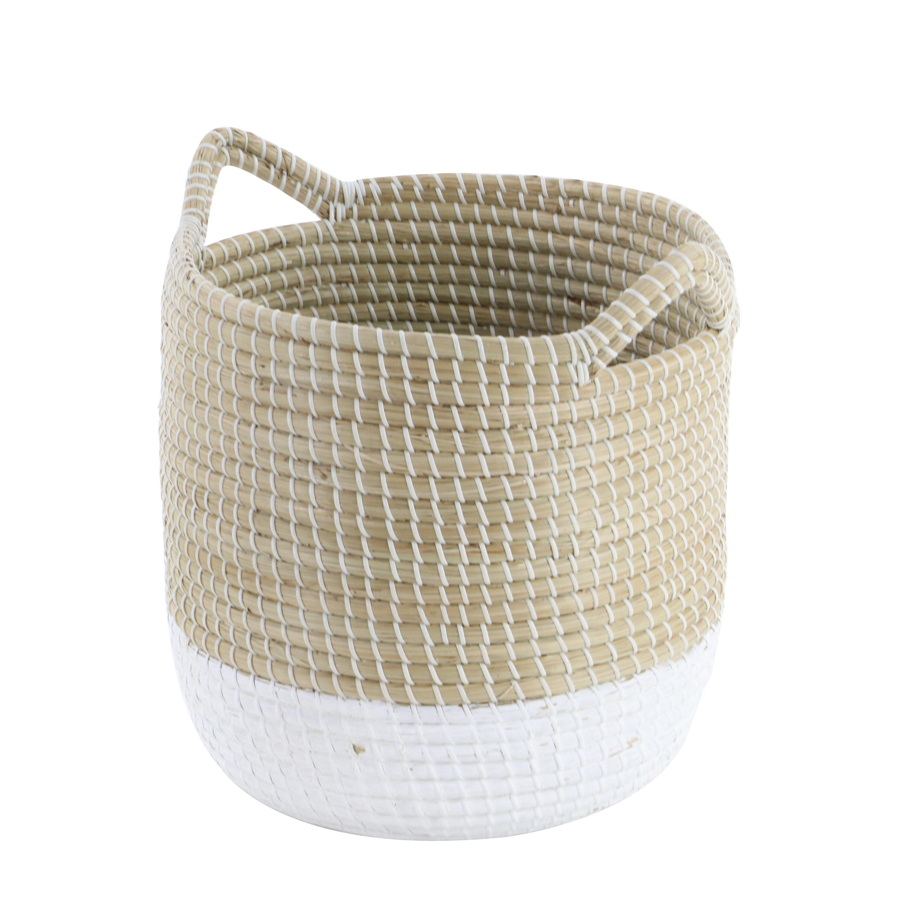 CosmoLiving by Cosmopolitan 13", 16", 18"W Brown Seagrass Handmade Two Toned Storage Basket with Handles, 3-Pieces