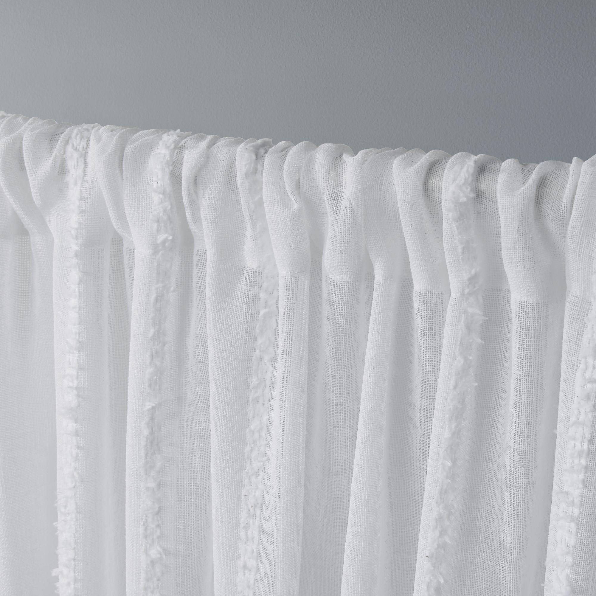 Set of 2 96"x54" Santos Embellished Stripe Sheer Rod Pocket Window Curtain Panel White - Exclusive Home: Mid-Century Modern, 96 Inch