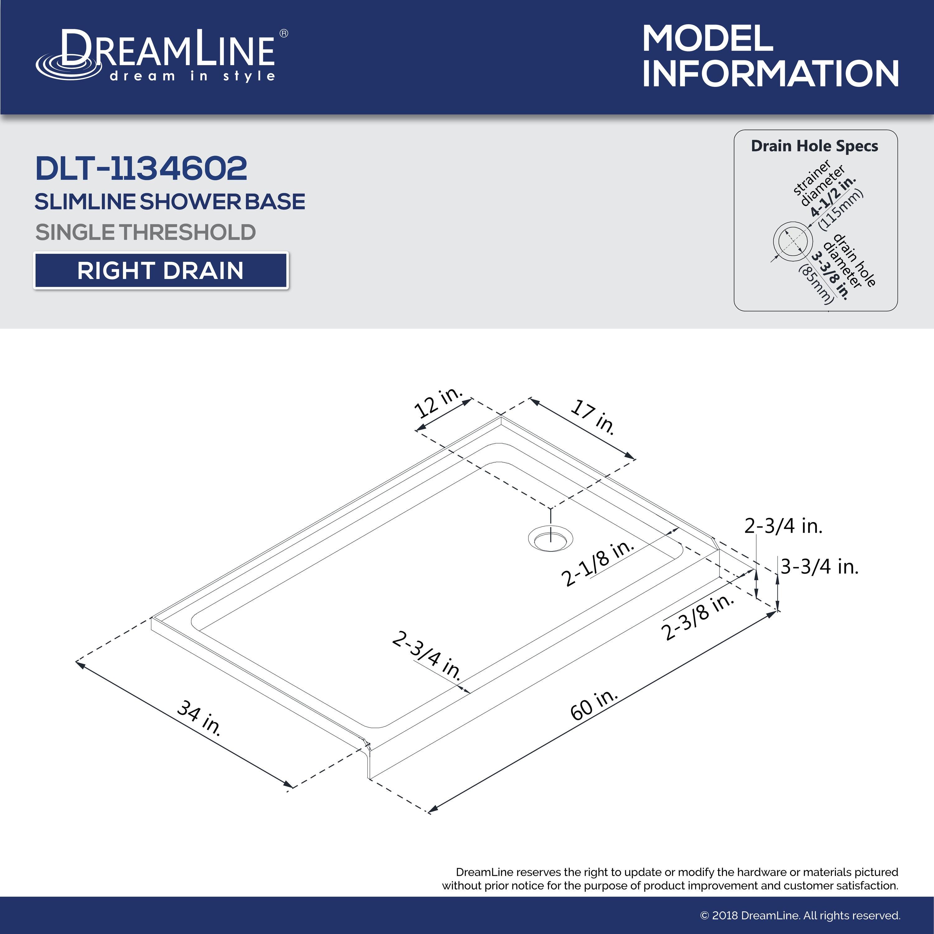 SlimLine 60" x 34" Single Threshold Shower Base