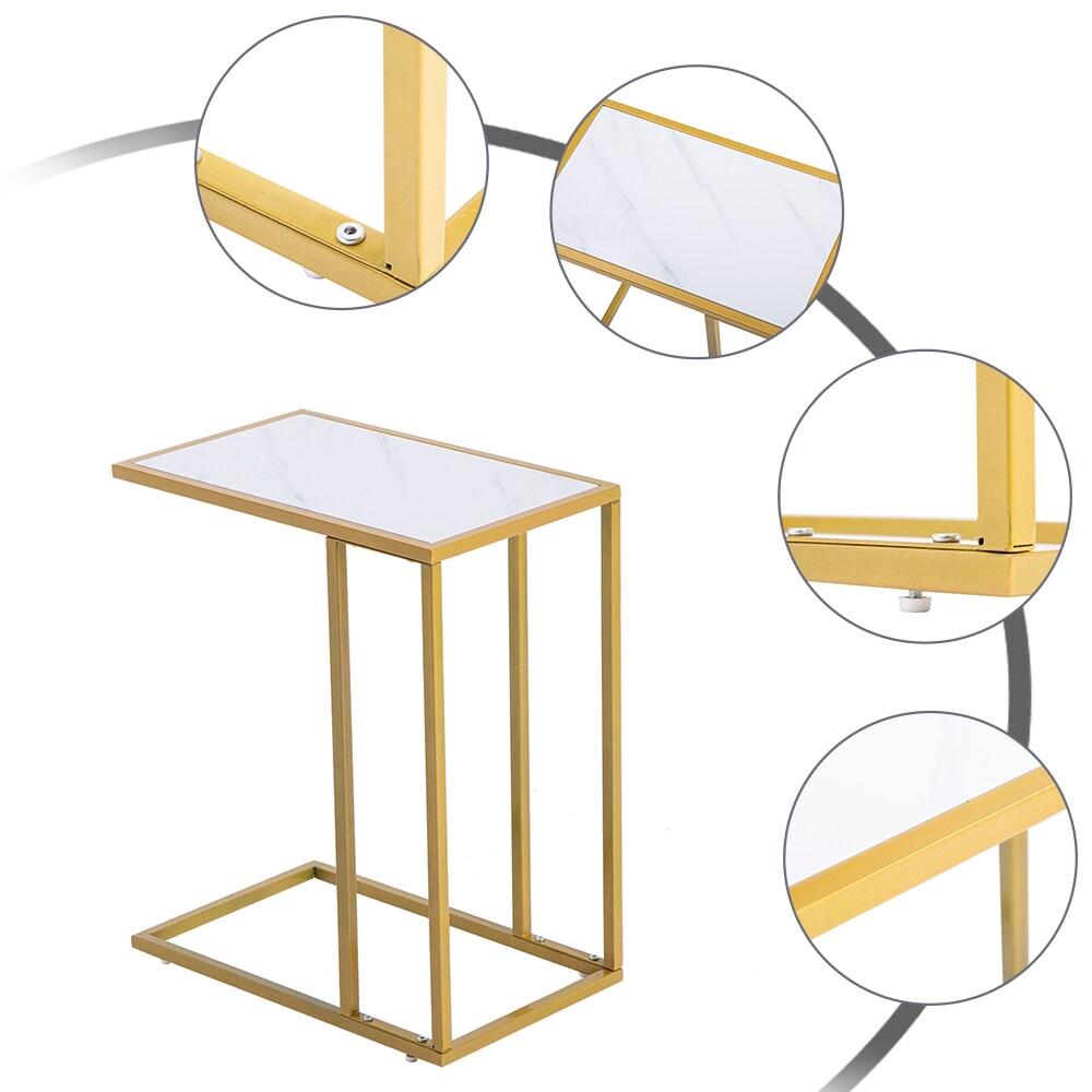 Ktaxon Accent C Table, Modern Sofa Side End Table for Living Room, White Marble Tabletop, Gold