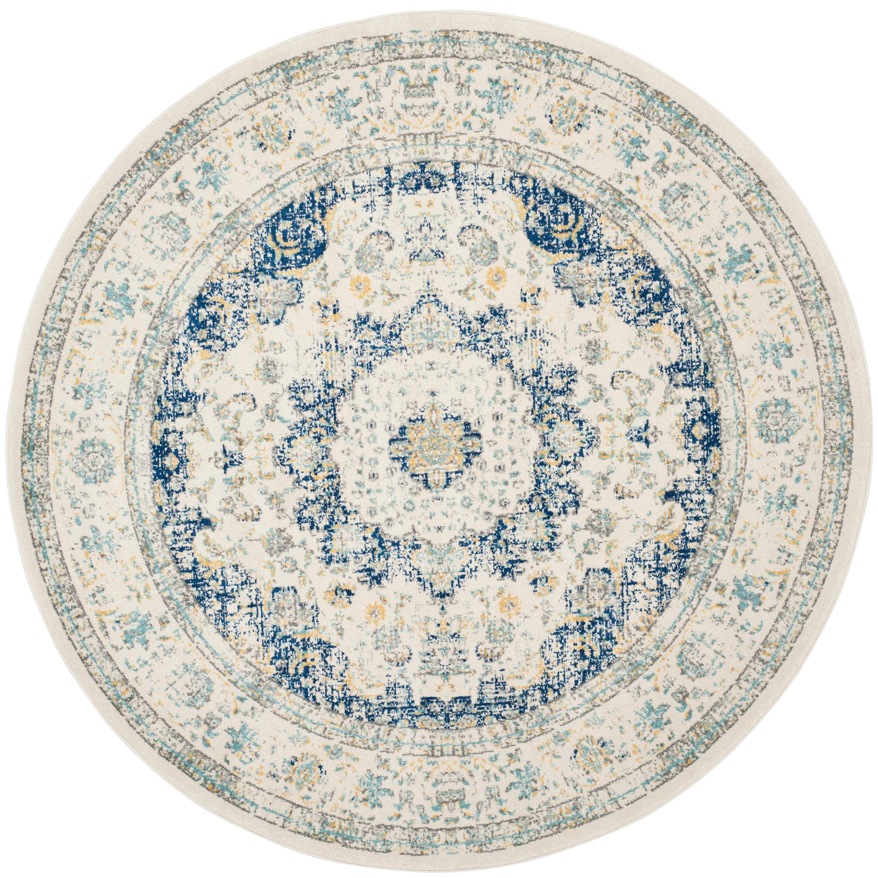 Evoke EVK220 Power Loomed Area Rug - Ivory/Blue - 6'7" Round - Safavieh.