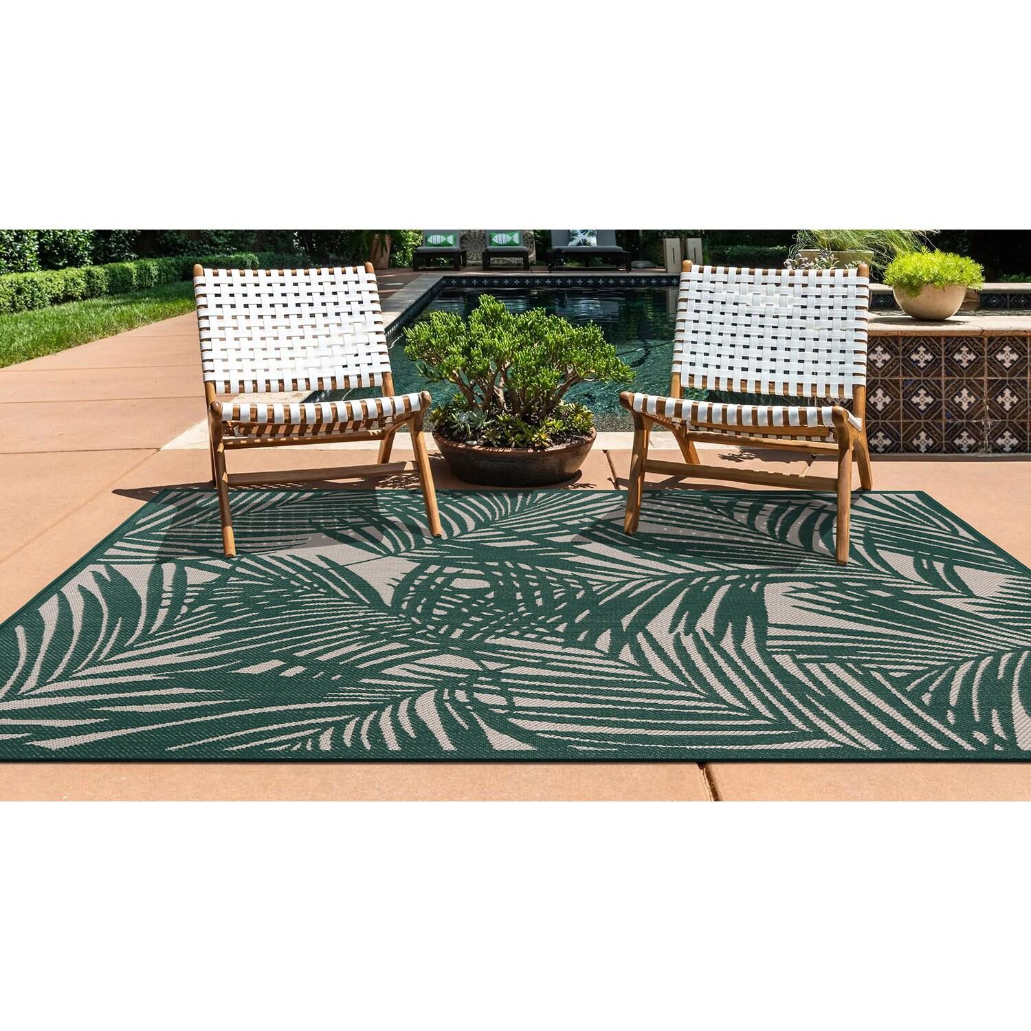 World Rug Gallery Contemporary Palm Leaf Textured Flat Weave Indoor/Outdoor Area Rug - GREEN 7'10"X10'