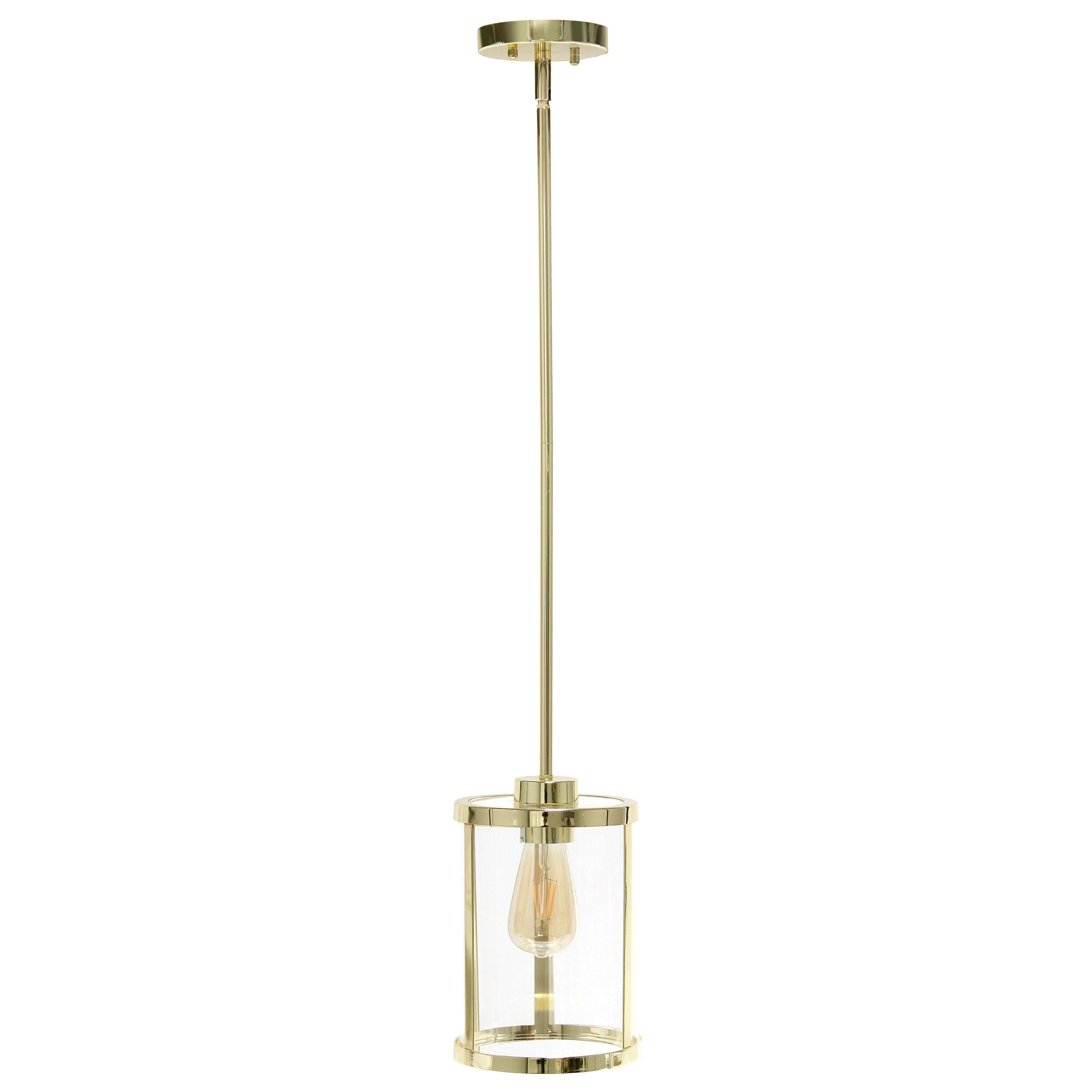 1-Light 9.25" Modern Farmhouse Adjustable Hanging Cylindrical Clear Glass Pendant Fixture with Metal Accent Gold - Lalia Home: UL Listed