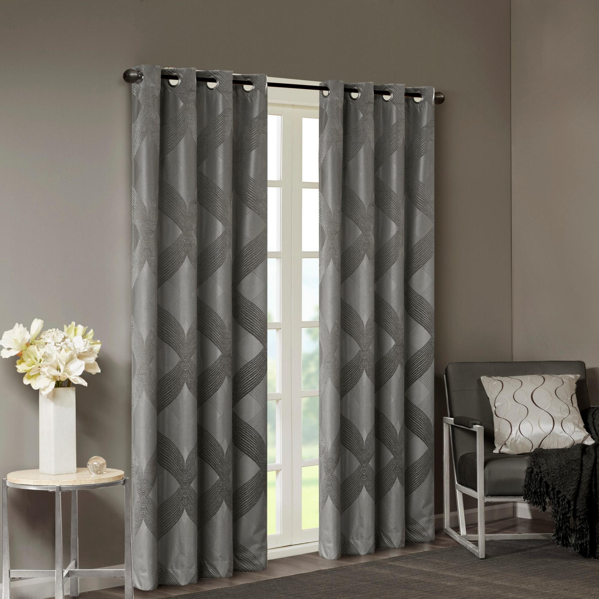 Madison Park Bentley Ogee Knitted Jacquard Geometric Total Blackout Single Curtain Panel