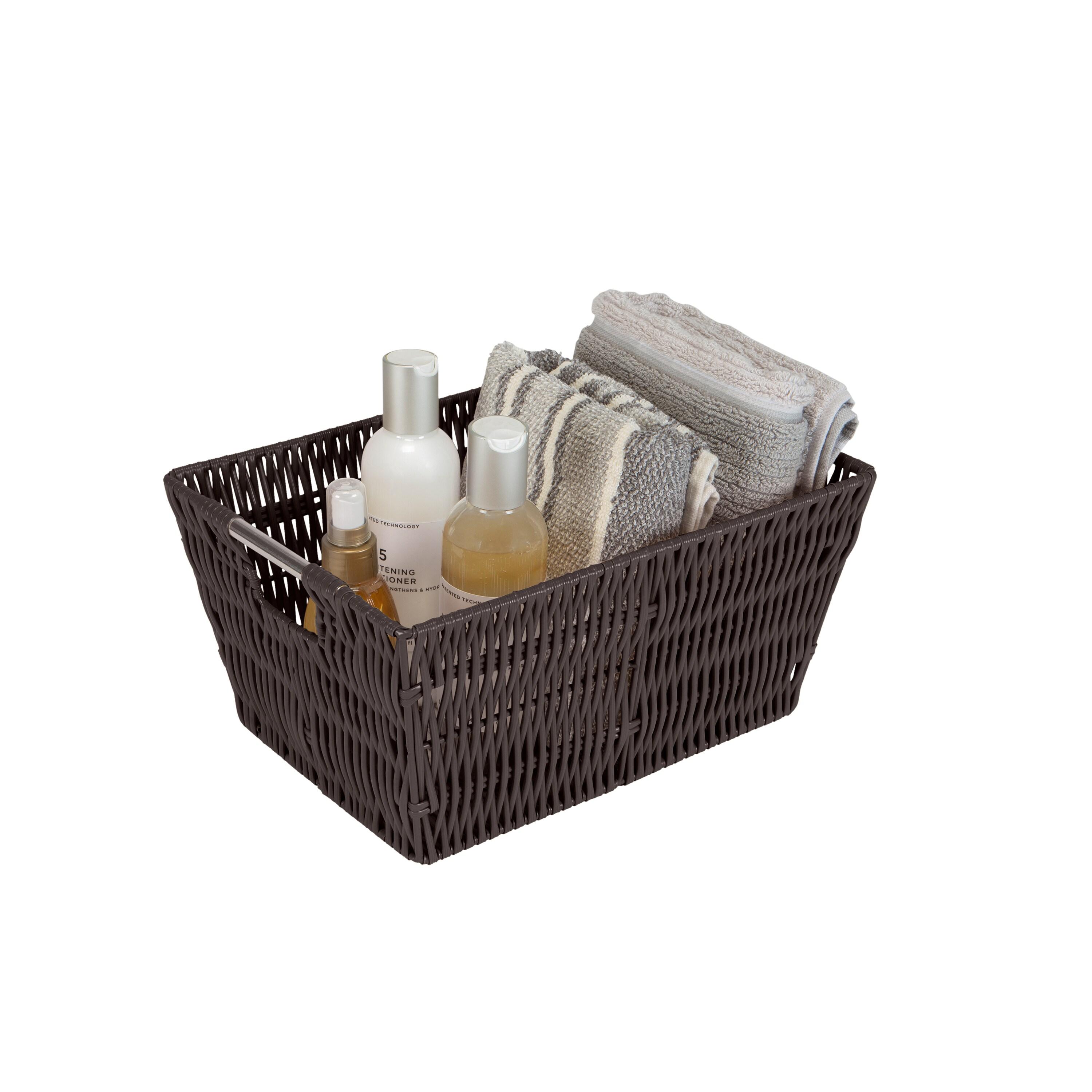 Simplify 3pc Rattan Tote Set with Sterling Silver Handles Chocolate: Decorative Storage Bins, 1456 Volume, No Assembly