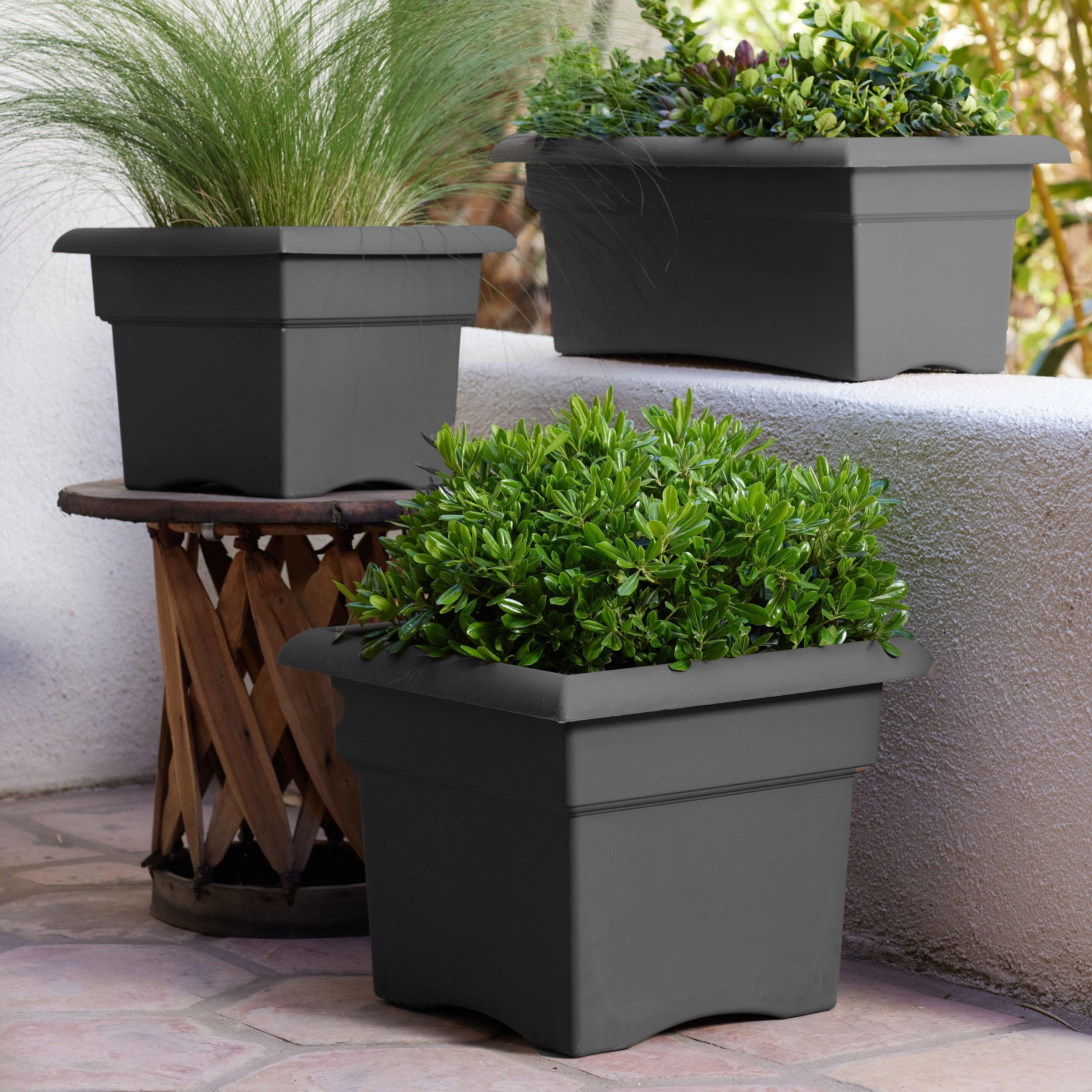 Bloem Veranda Square Deck Box Planter: 18" - Charcoal - Matte Finish, Weatherproof Plastic, Optional Drainage Holes, for Indoor and Outdoor Use, Gardening, 9 Gallon Capacity