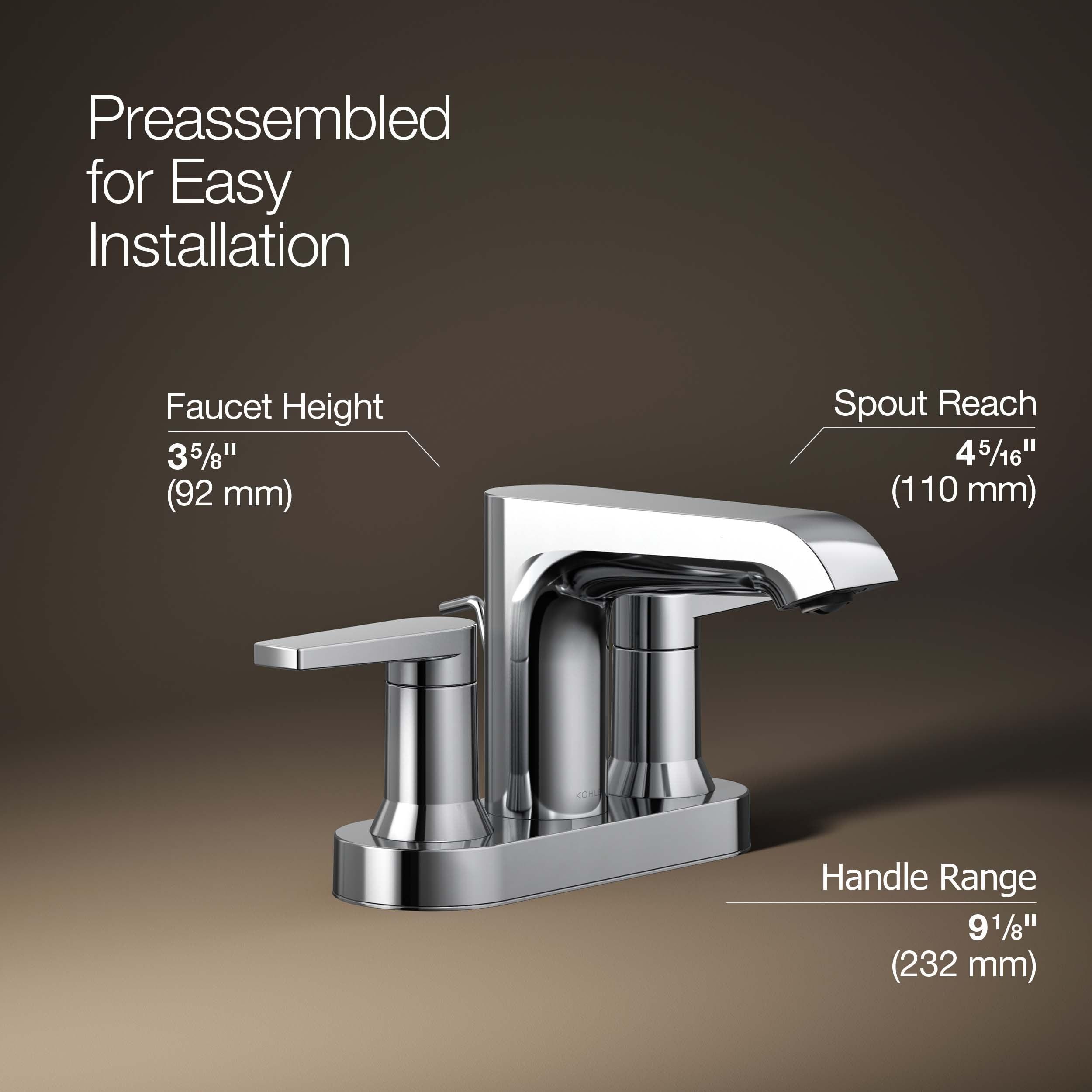 Kohler Hint Centerset 4 inch Bathroom Faucet with Pop-Up Drain Assembly, 2-Handle Bathroom Sink Faucet, 1.2 gpm