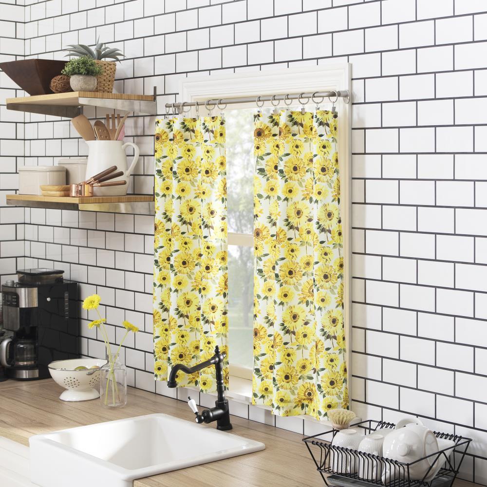 24"x54" Sunflower Print Semi Sheer Rod Pocket Kitchen Curtain Valance and Tiers Set Yellow - No. 918