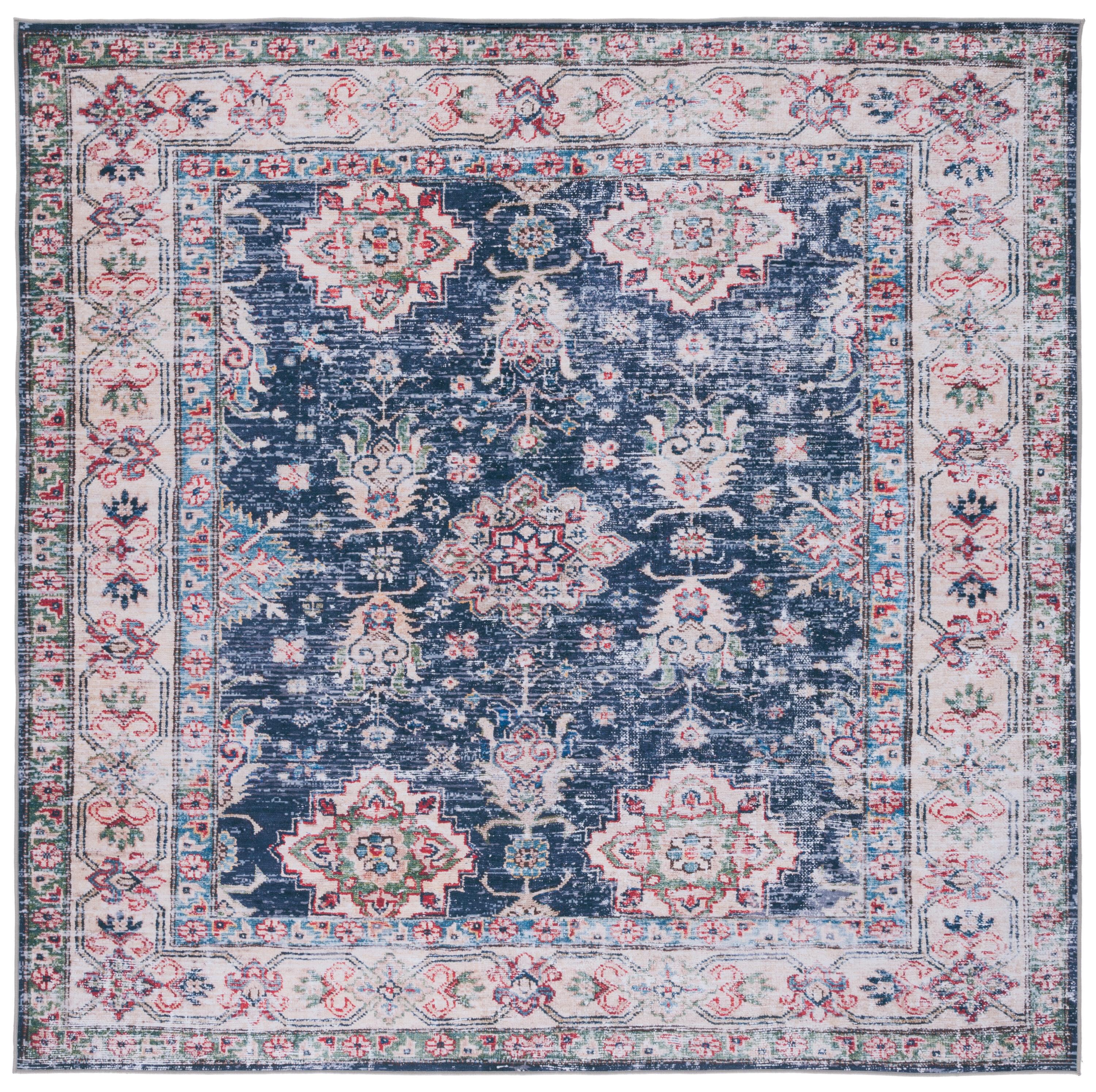 Tucson TSN196 Power Loomed Machine Washable Area Rug - Navy/Beige - 6'x6' - Safavieh.