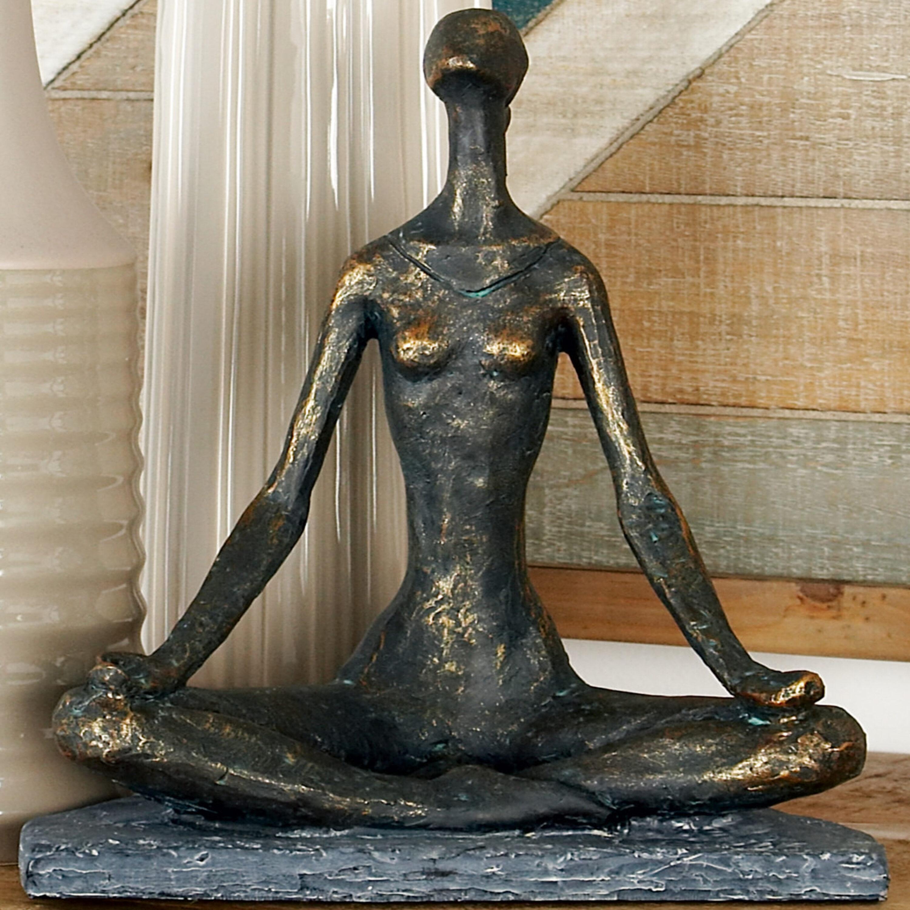 9" x 11" Black Polystone Yoga Sculpture, by DecMode