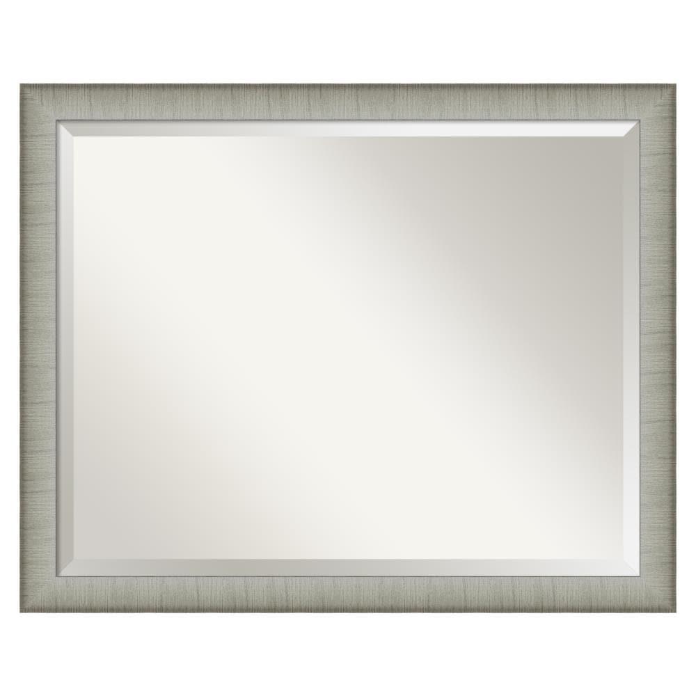 31" x 25" Elegant Brushed Framed Bathroom Vanity Wall Mirror Pewter - Amanti Art: No Assembly, Wall Mount